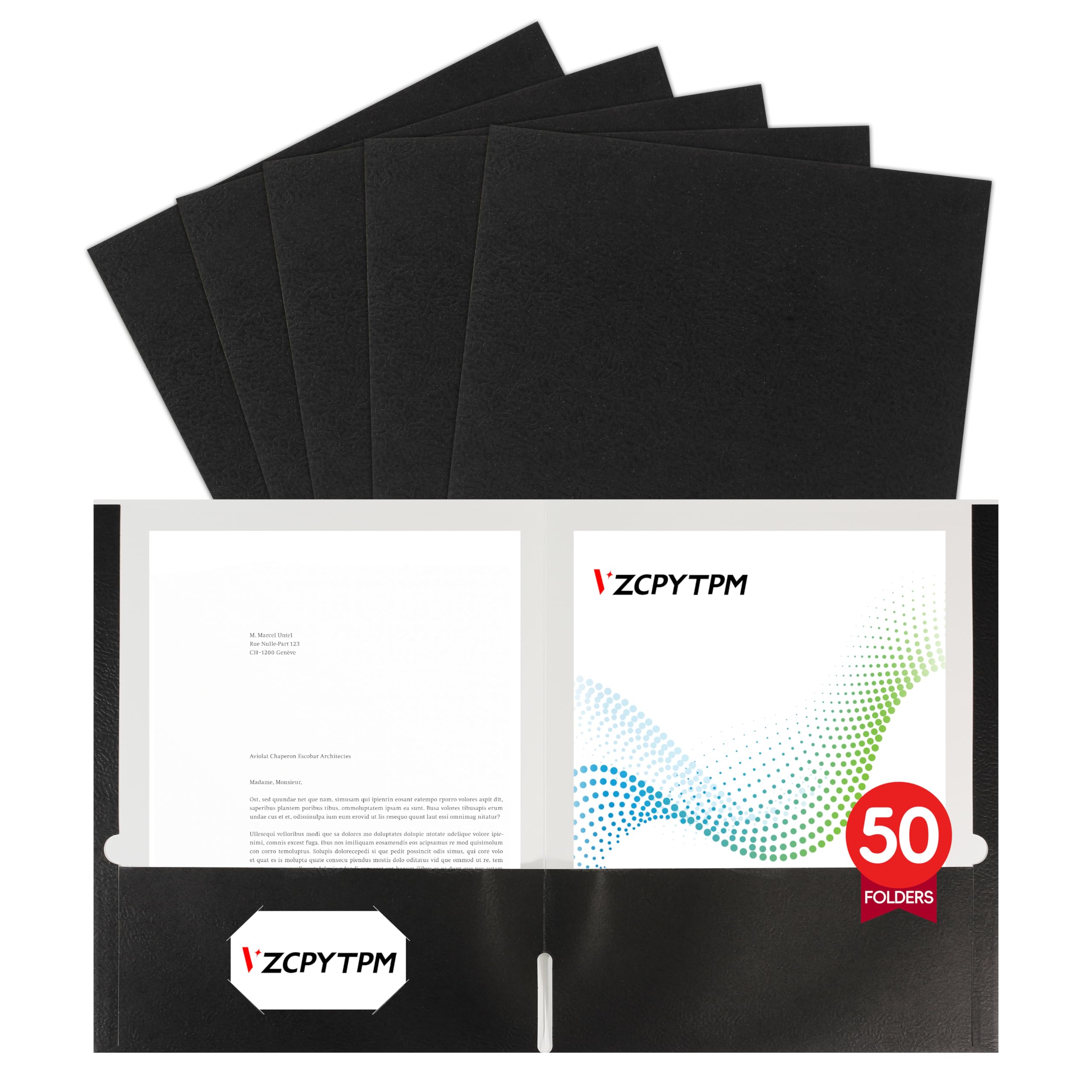 50 Packs Black Two Pocket Folders,File Folder Letter Size,8.5x11Inches File Folders for Office,School and Home,Organizer File Folder