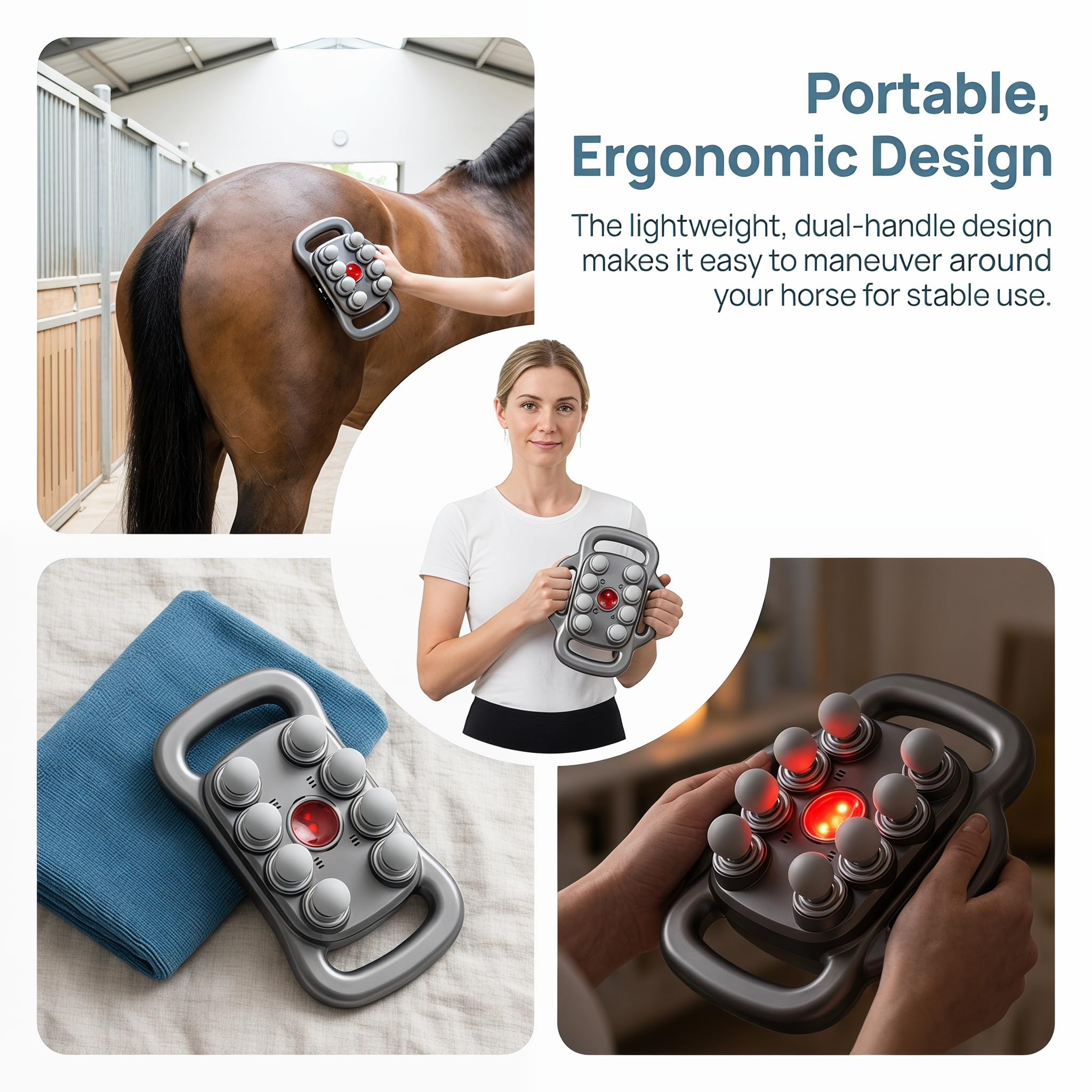Pistola de masaje de luz roja de 8 cabezales, pistola de masaje de múltiples cabezas para caballo con 3 modos, 30 niveles de intensidad, terapia de luz roja y ultra silenciosa, para el cuidado de los