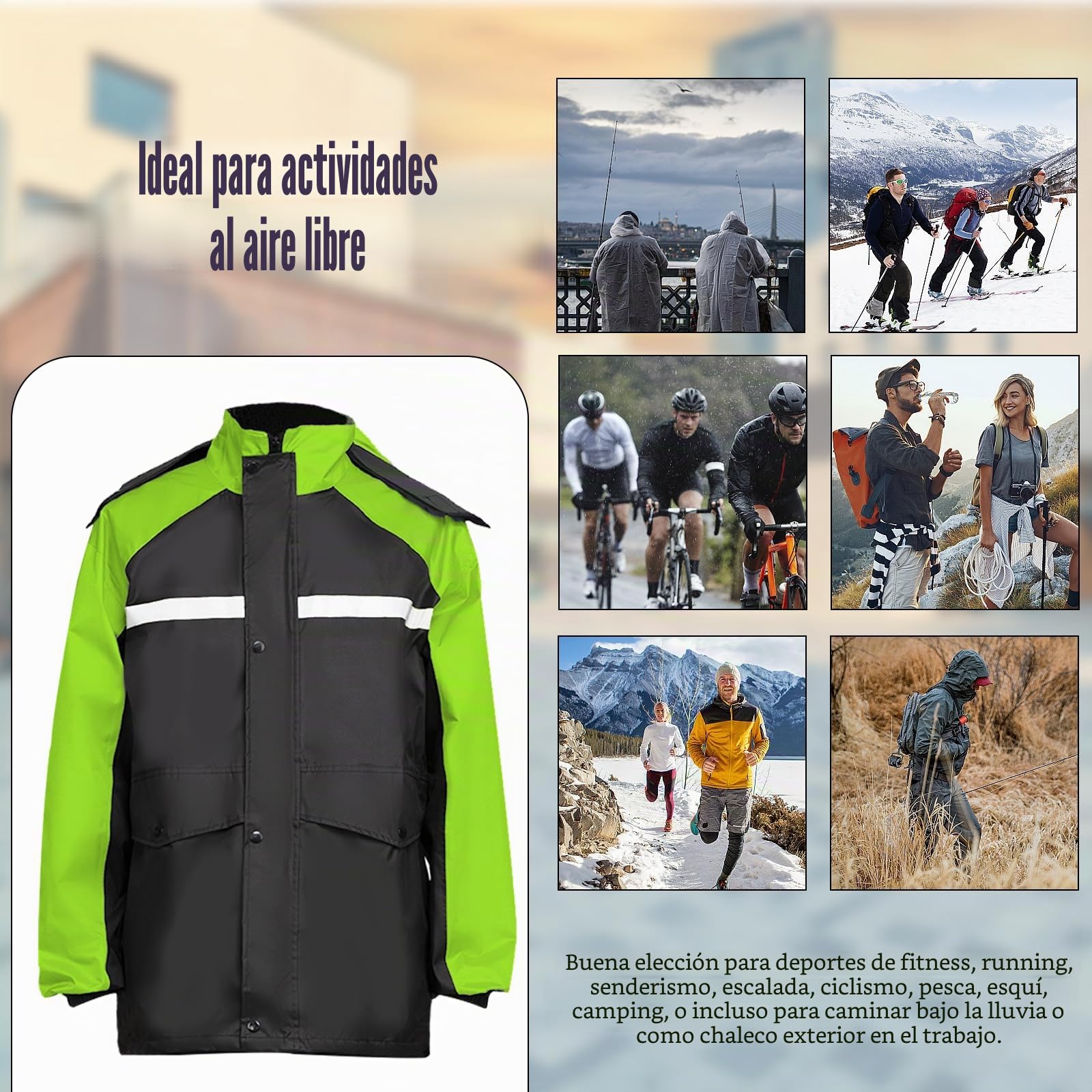 Chaquetas Impermeables para Hombre, Traje de lluvia Ligero con Capucha, Traje Impermeable de Moto, Chaqueta y Pantalones Impermeables para Pesca, Senderismo, Ciclismo