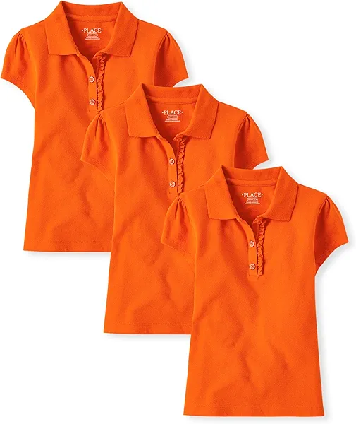 The Children's Place Girls Short Sleeve Ruffle Pique Polo, 3 Pack