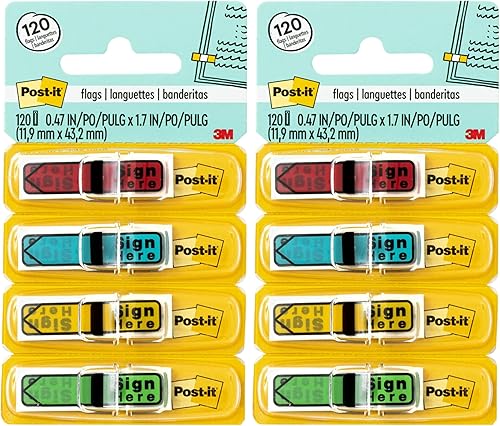 Post-it Banderas con mensaje "Sign Here", 30dispensador, 4 dispensadorespaquete, 47 pulgadas de ancho, colores surtidos (684-SH) (paquete de 2)