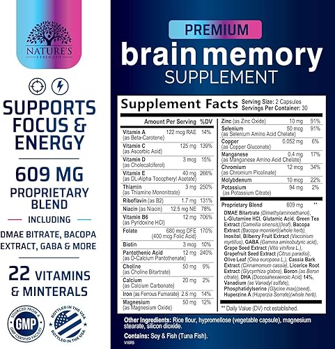 Miniatura 11 de Píldoras de suplemento de memoria cerebral, nootrópicos de fuerza 3 veces para concentración, claridad y apoyo de enfoque, salud cerebral, vitaminas