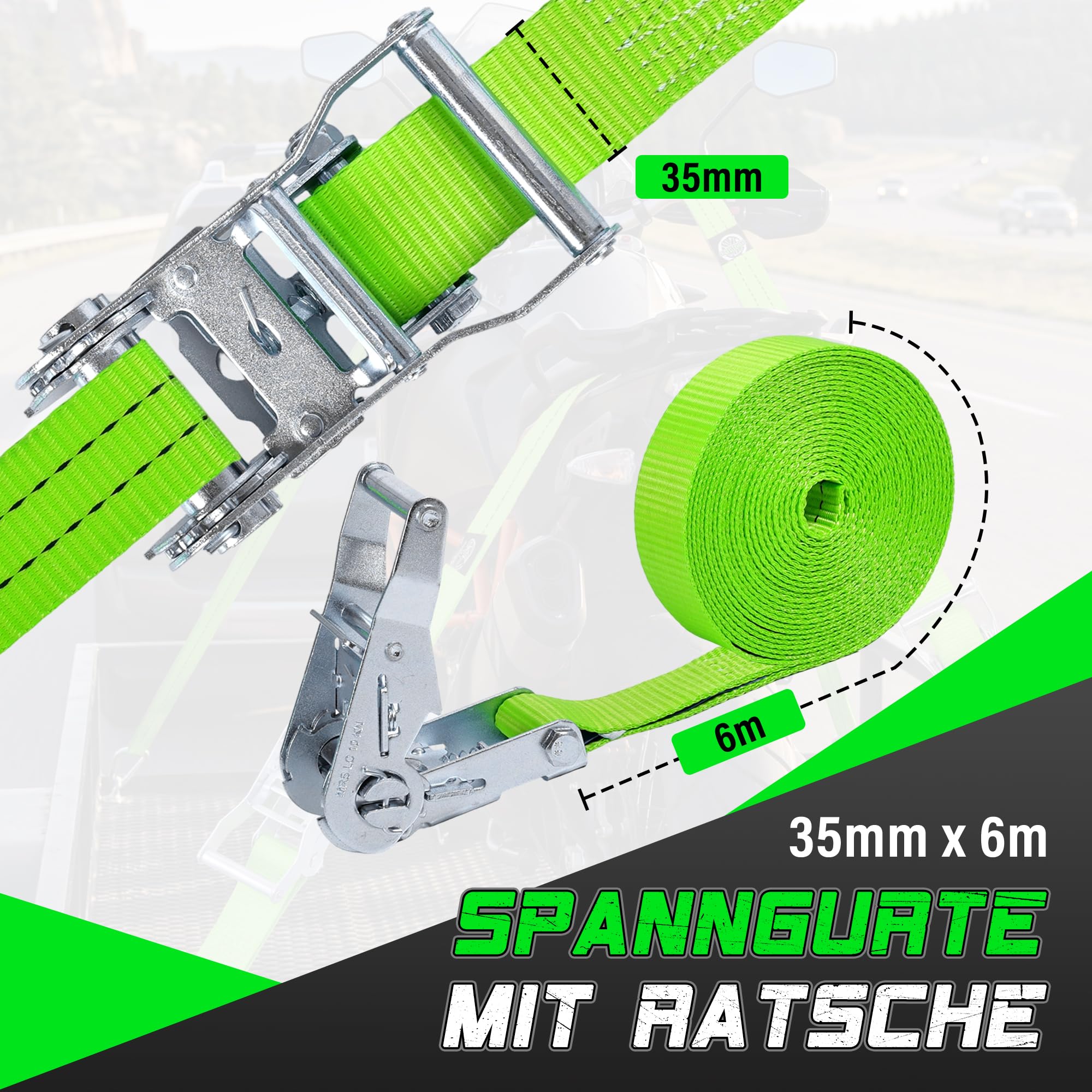 STARLEAPARTS 5 sztuk pasów mocujących z grzechotką, 6 m x 35 mm, 2000 kg, odporne na pęknięcia, pasy mocujące z grzechotką, do motocykla, samochodu, wózka transportowego, bagażu, na kemping, do