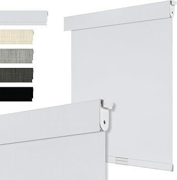 No Drill No Tools Roller Shades for Windows, Blackout Cordless Blinds with Linen Fabric-Matched, Easy to Install Custom Roller Blinds for Home Office Door, White, Custom Size