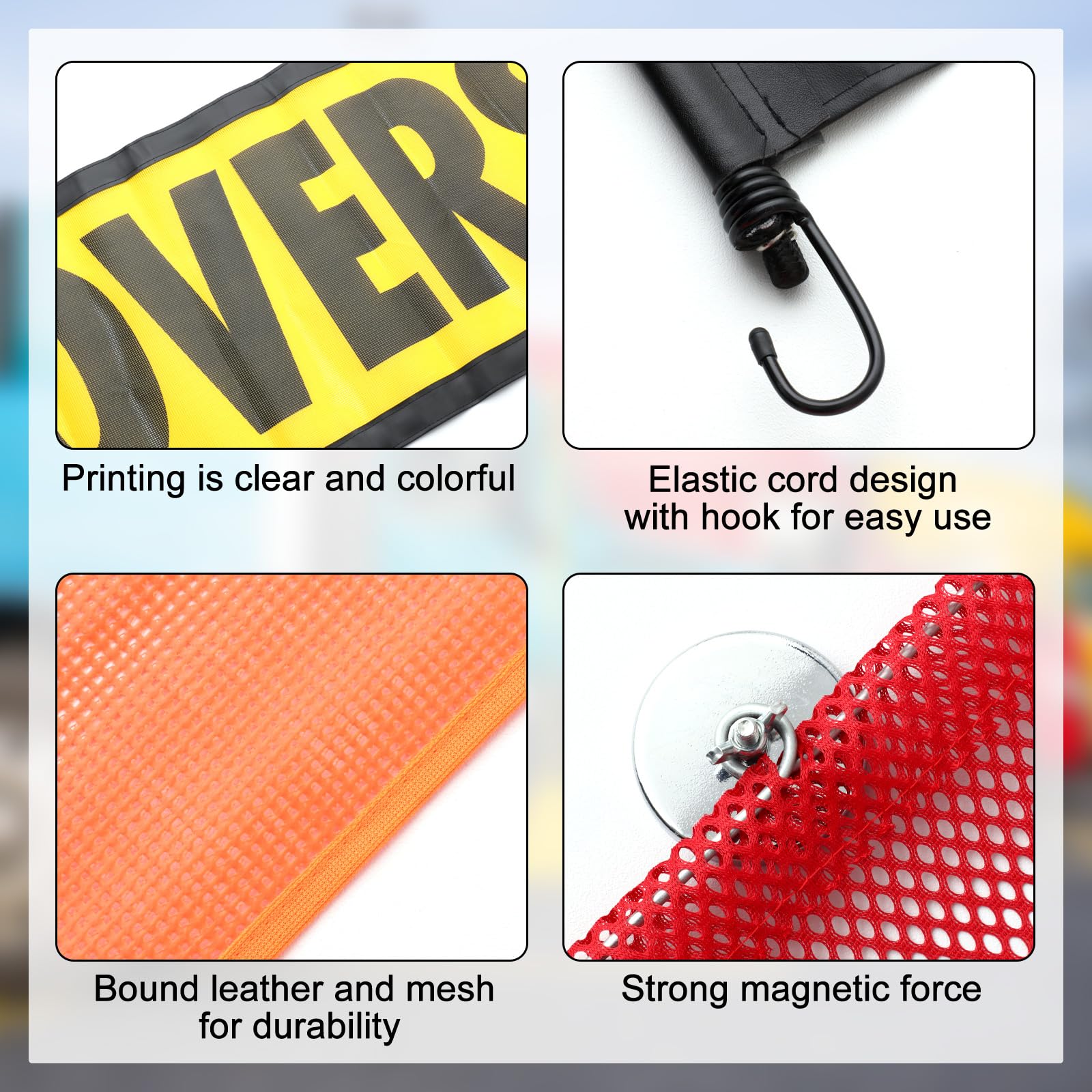 Newwiee 15 Pcs Safety Flag Kit Includes 2 Oversized Load Banner Oversize Load Sign, 8 Red And Orange Flag Warning, 1 Bag And 4 Flag Magnet For Truck Cargo Pedestrian Crossings Construction - View #12