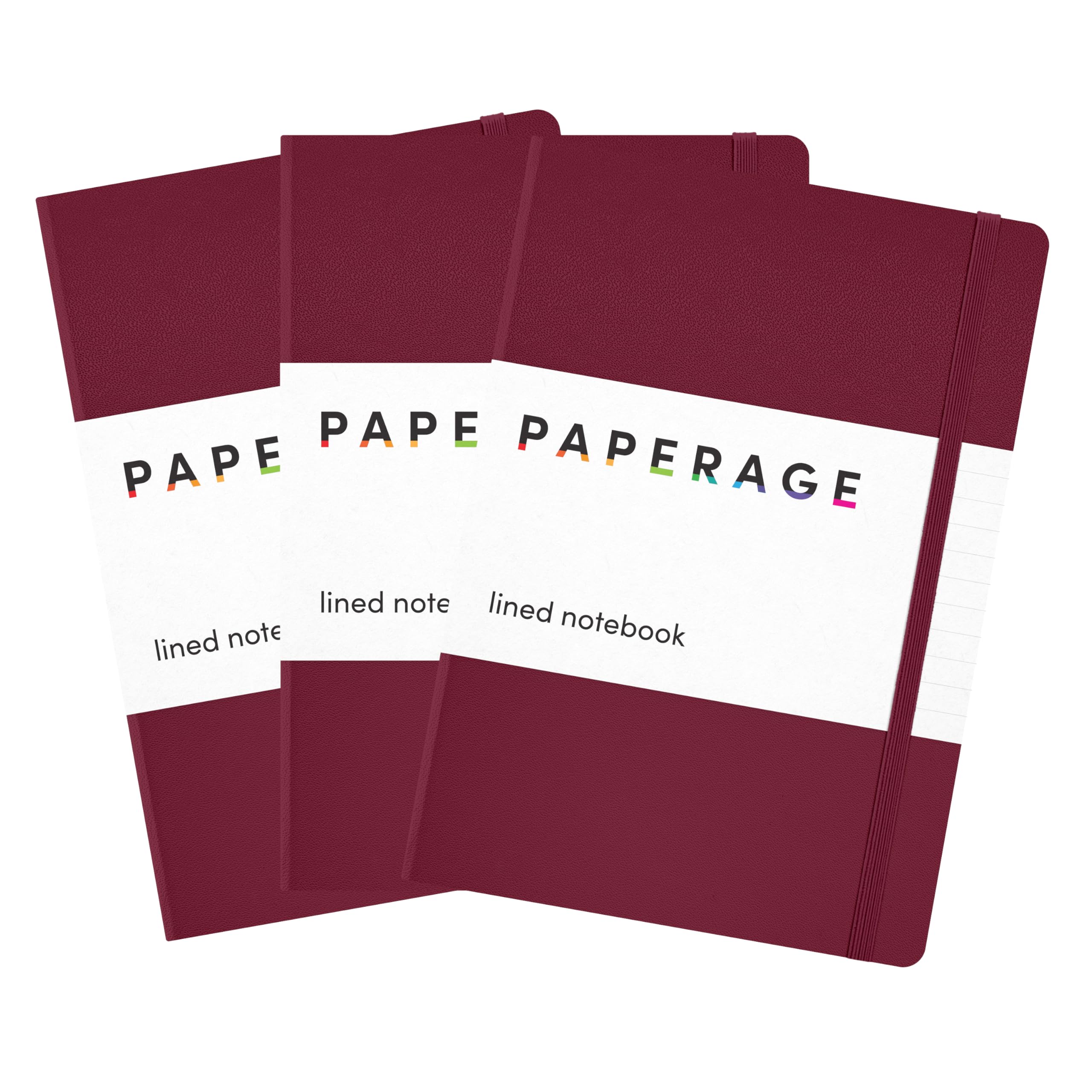 PAPERAGE Lined Journal Notebook, 3 Pack, (Burgundy), 160 Pages, Medium 5.6 in x 8 in - 100 GSM Thick Paper – Hardcover Journaling Notebook for Work, School &amp; Note Taking