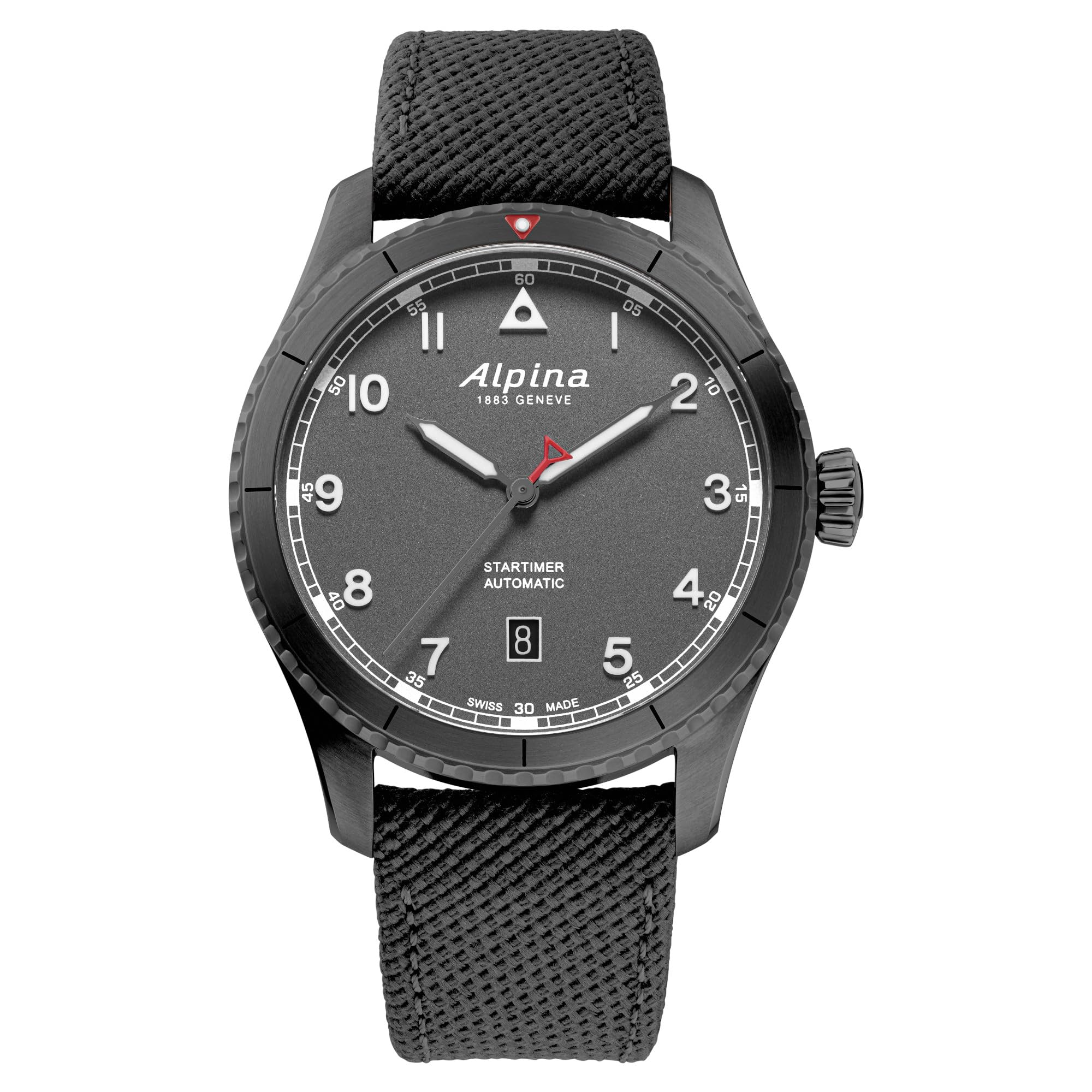 AlpinaMen's Startimer Pilot Swiss Automatic Titanium Black Plated Case Watch, Grey Rubber Strap Model: AL-525G4TS26