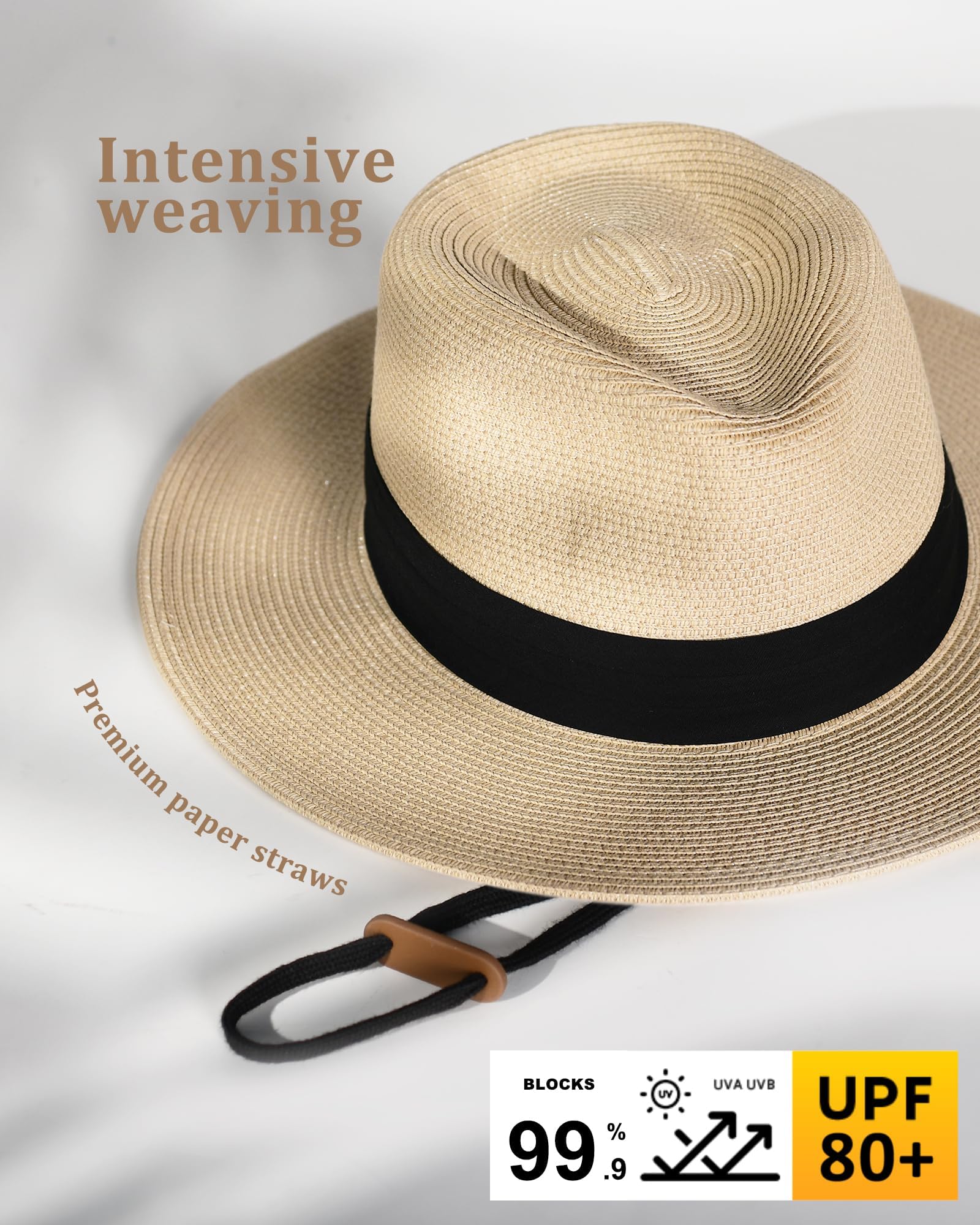 FURTALK Panama Unisexe Chapeau de Paille à Larges Bords Chapeau de Soleil pour Hommes et Femmes Chapeau de Paille Ajustable