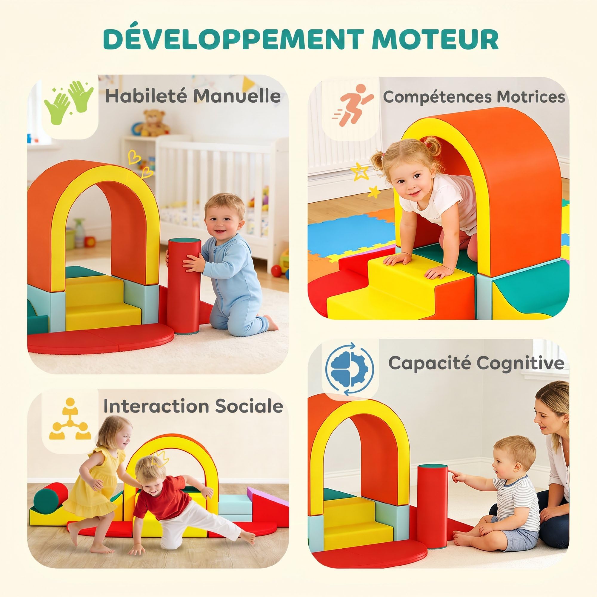 AIYAPLAY Parcours Motricité Bébé 10PCS, Mousse EPE, Housse PU, Multicolore | Module Motricité Bébé, Blocs Mousse de Construction, Jouets Éducatifs, Enfants d'Âge Préscolaire