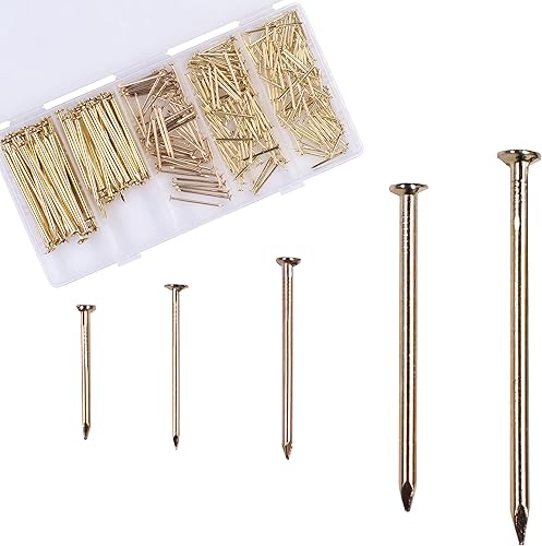 OMOTOOL Kit surtido de uñas (510 unidades), uñas chapadas en latón para colgar fotos y carpintería, surtido de 5 tamaños