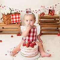 Vista 3 de Sombrero de corona de primer cumpleaños con temática de fresa, hecho a mano, rosa, accesorio perfecto para celebraciones