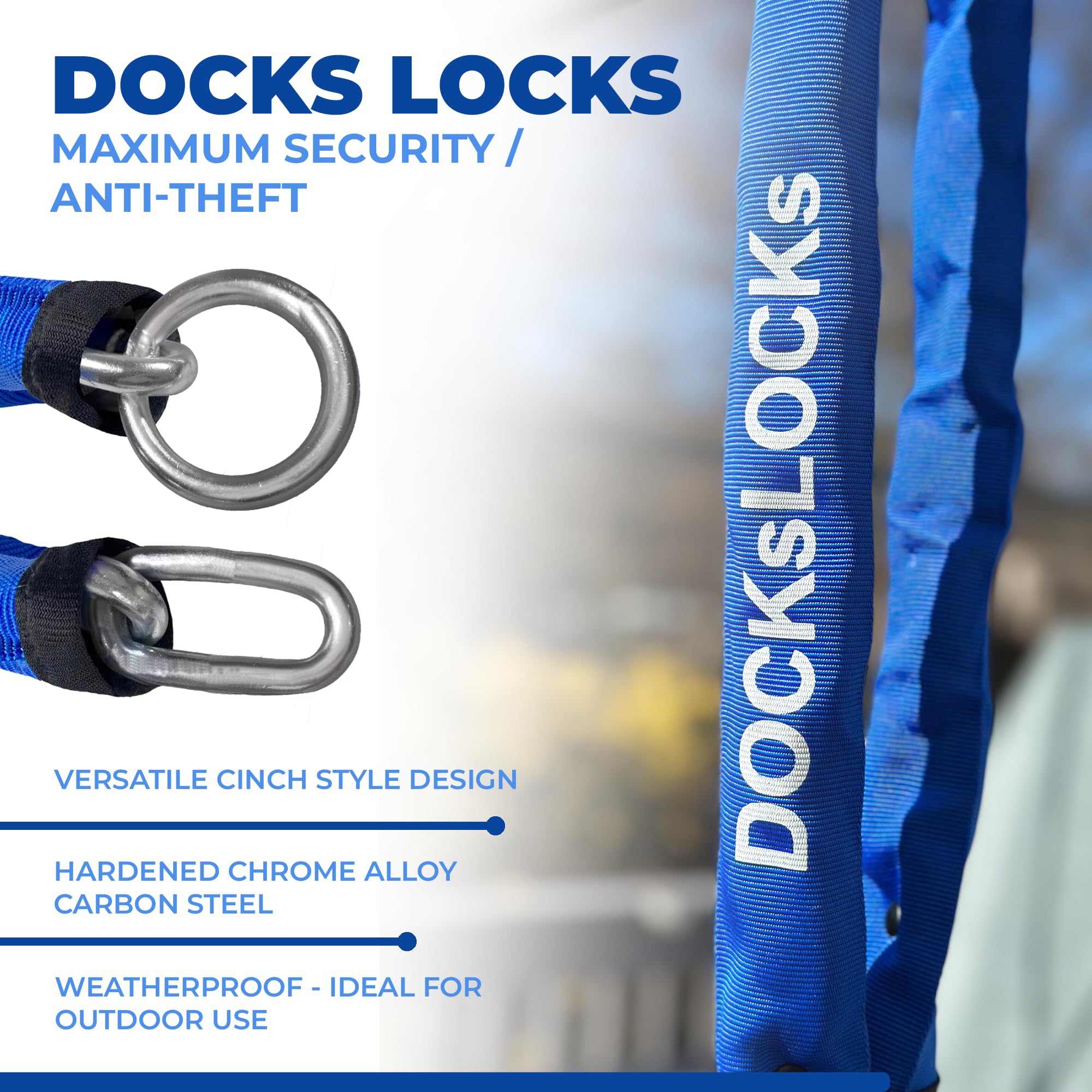 DocksLocks Catena di sicurezza resistente da 8 mm, in lega di acciaio al cromo temprato resistente alle intemperie e ai tagli, per biciclette, moto, scooter, ATV, rimorchi e molto altro