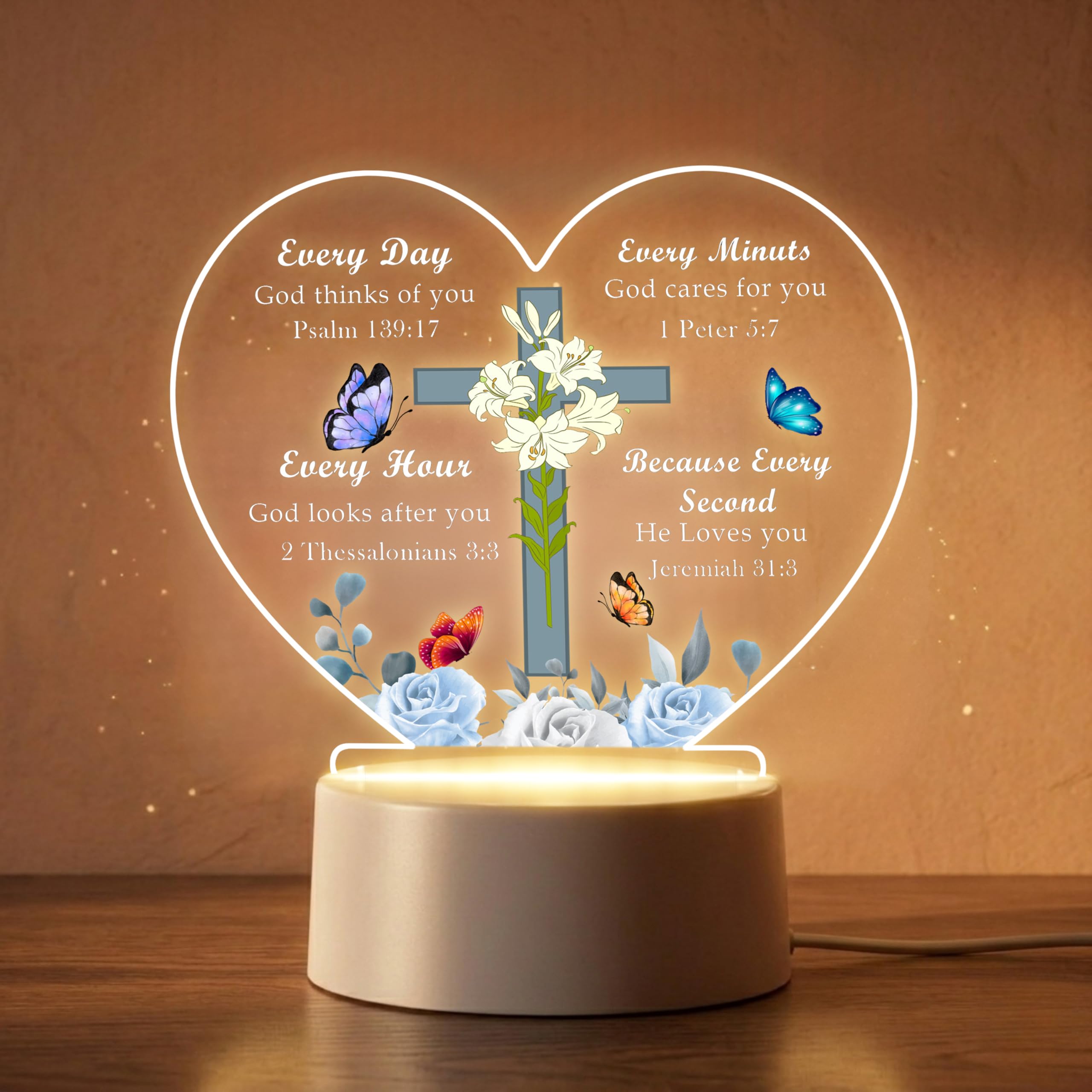 Buy DECOCRU Acrylic Bible Verse LED White Base Lamp, Heart Design