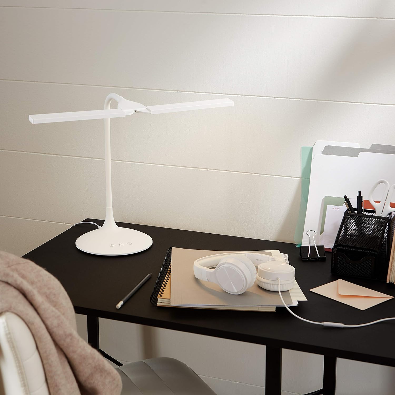  Basics Dual Head LED Desk Lamp, 3 Lighting Modes with 40-minute Timer and Touch Control - 48 LEDs, White - - 