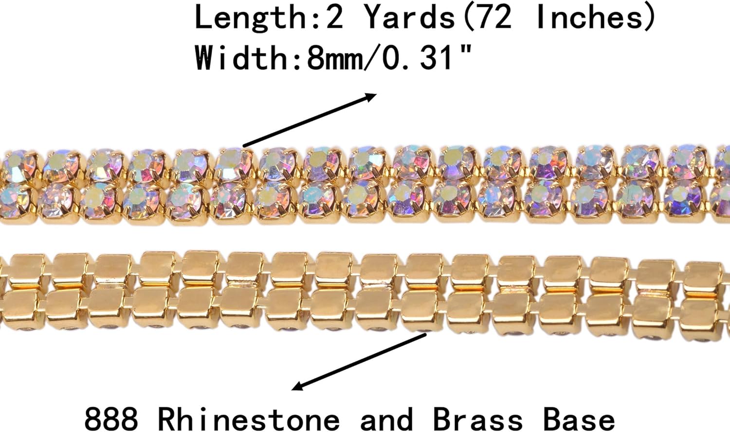 KAOYOO 3 Rows 1 Yard 4 MM Crystal Rhinestone Close Chain Trim for Sewing Craft,DIY Decoration