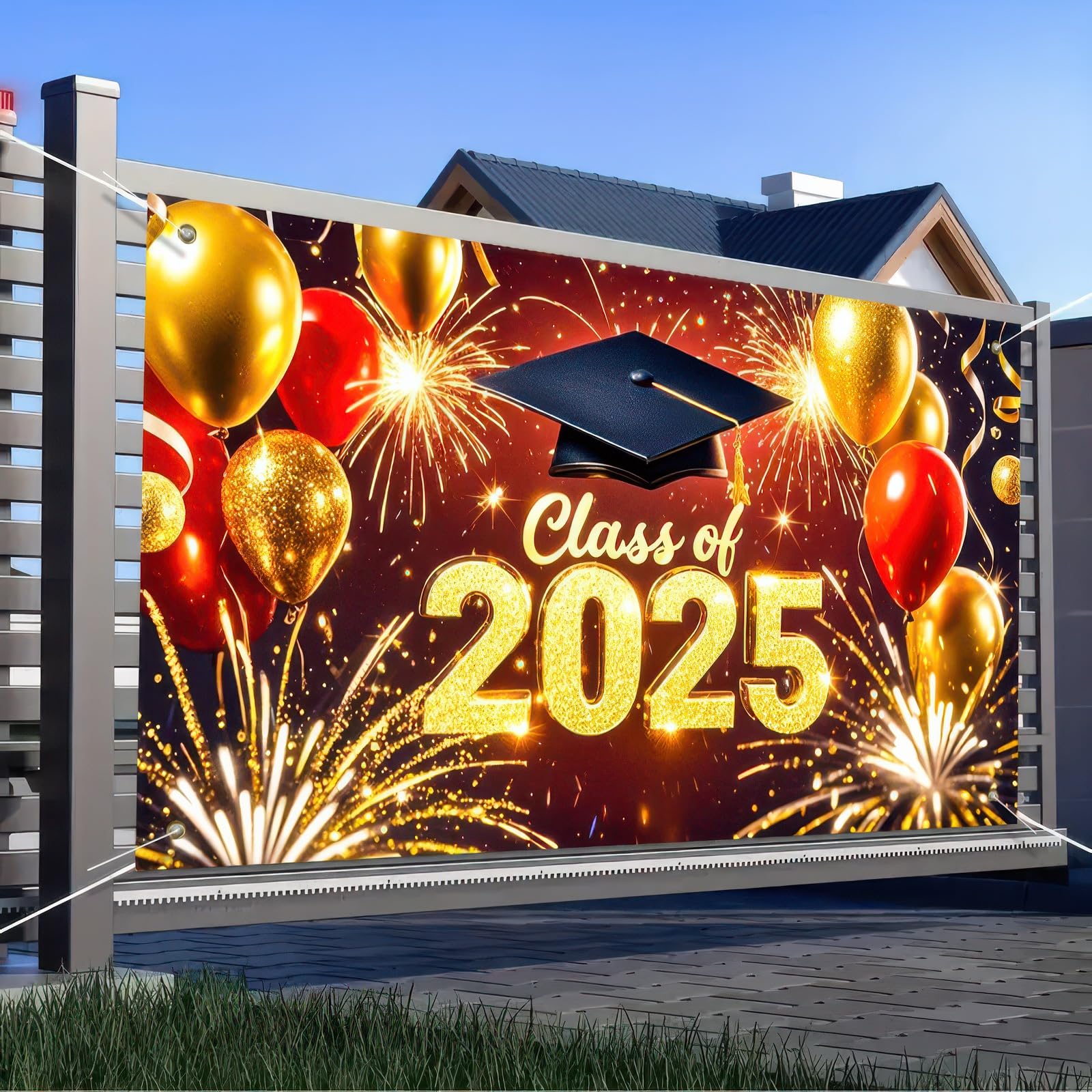 BlissYard Congrats Class of 2025 Graduation Decorations Backdrop 71x43 Inch Graduation Sign Backdrop Photo Background Congratulations Red Gold