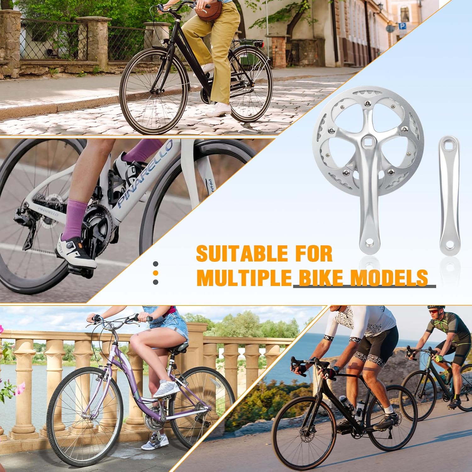 MEGHNA Bicycle Crankset 42/46/52 Teeth for 6-10 Speed Gears Lightweight Aluminum Alloy 165mm Crank Arm Dual Chain Guards for Mountain Bike Folding Bike E-Bike Cruiser Bike Square Taper