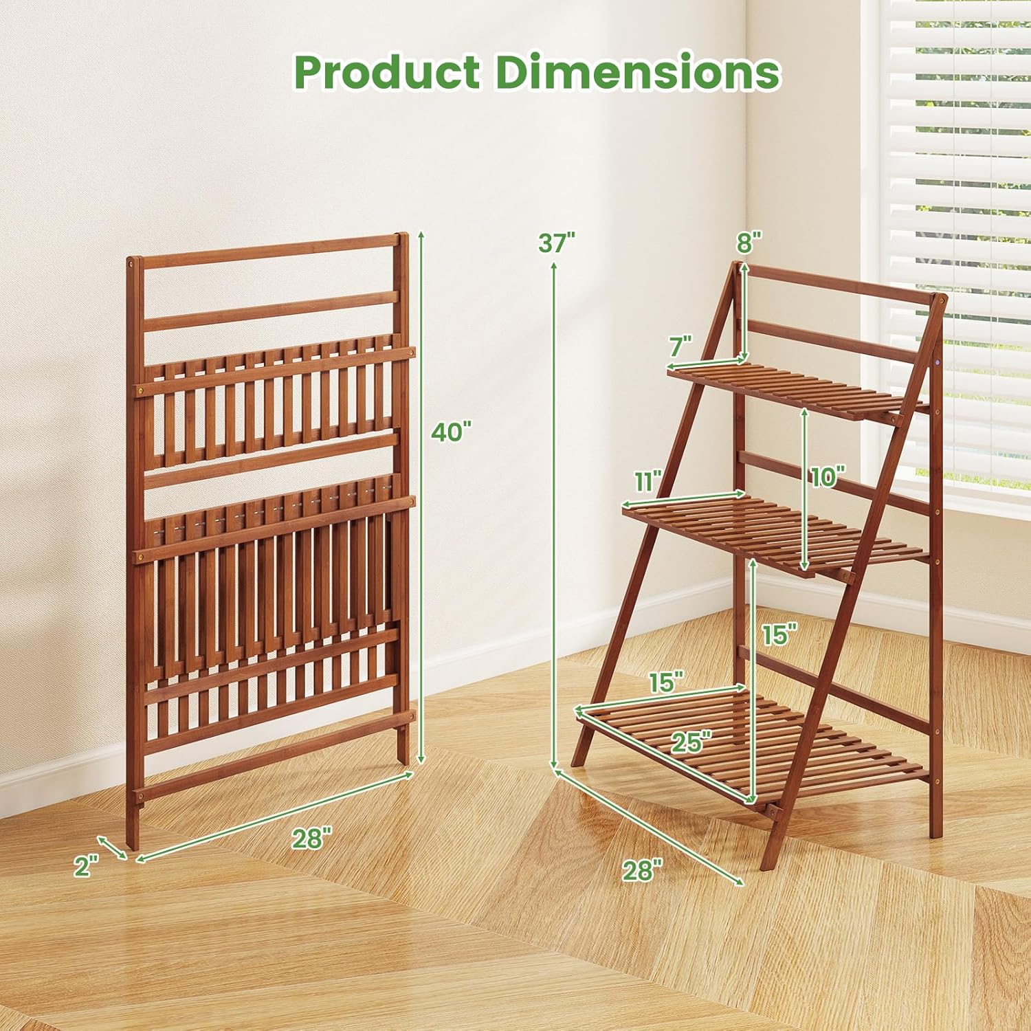 3-Tier Bamboo Plant Flower Stand Rack Shelf, Foldable Planter Racks, Pot Organizer Storage Rack Display Shelving Plants Shelf Unit Holder (brown)