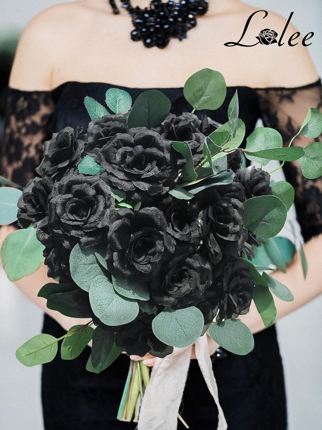 LELEE Rose Head Flowers with Stem - 108pcs Black Roses Artificial Flowers Bulk - Silk Rose Fake Flower for Bridal Gothic Wedding Bouquet Party Home Decor DIY Centerpieces Hotel Decorations