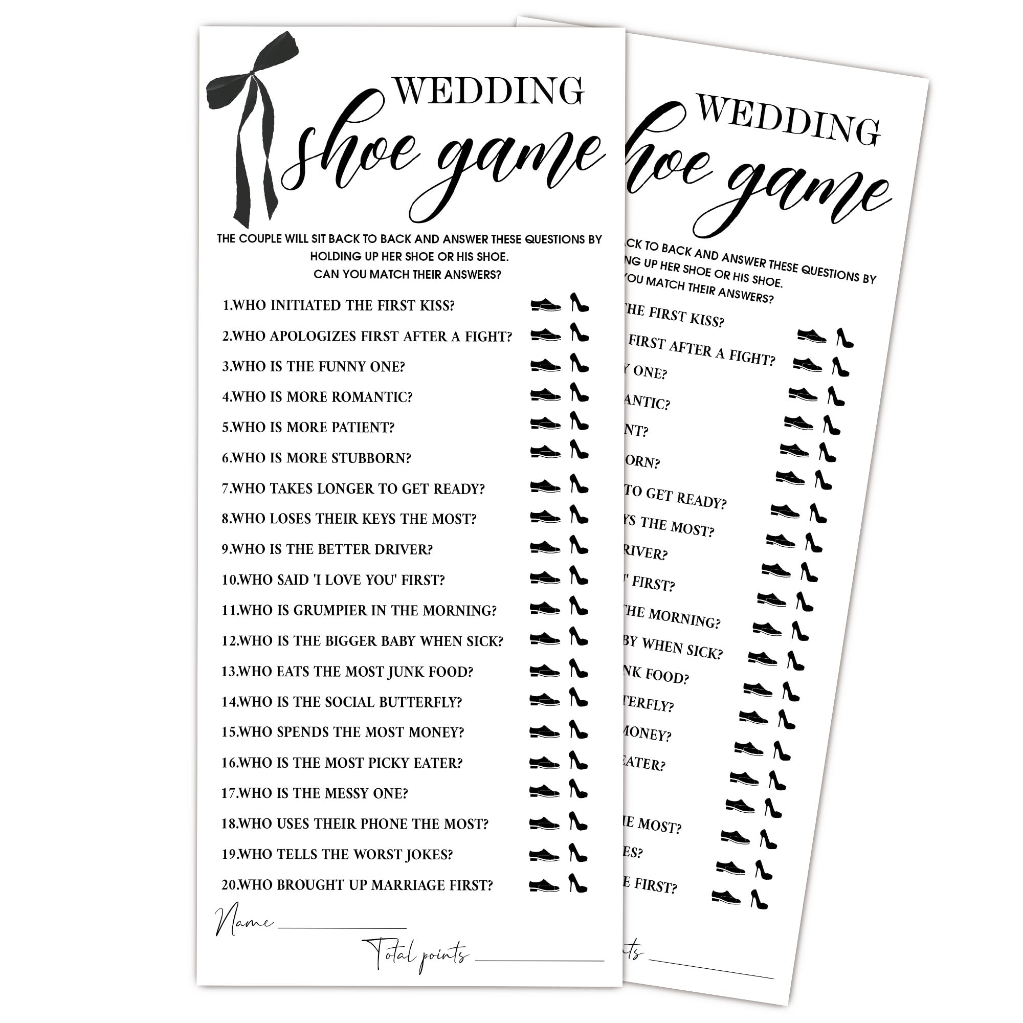 Ogleqoo Black Bow Wedding Shower Games, 25 Wedding Games for 25 Guests, Engagement Bridal Shower Party Cards, Engagement & Bridal Party Supplies-4x9