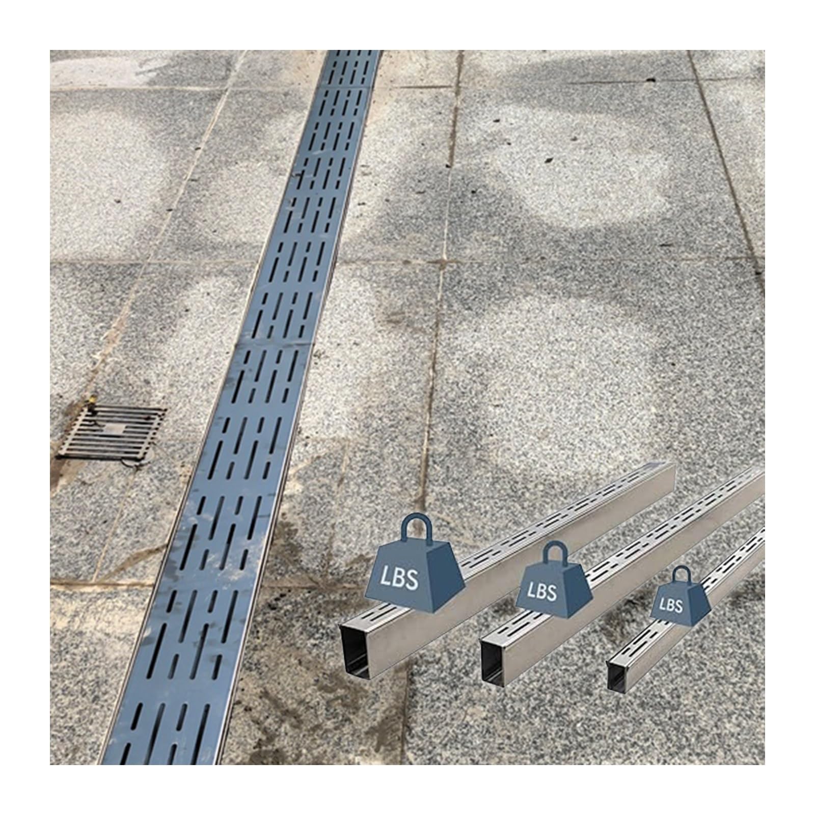 GLDYTVF 304 Stainless Steel Drainage Channel 1m Customizable Gutter for Terrace Facade Floor Drain with Cover H3*W3.5CM (H1.18*W1.38IN) Durable & Elegant Design