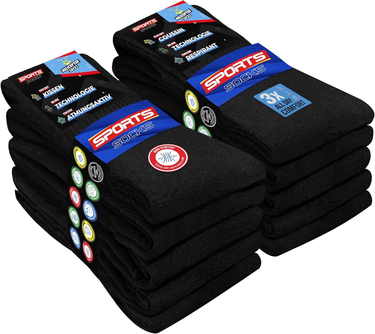 Men's Sports Socks 10-Pack Cushioned Crew Socks, Pack of 10 Pairs