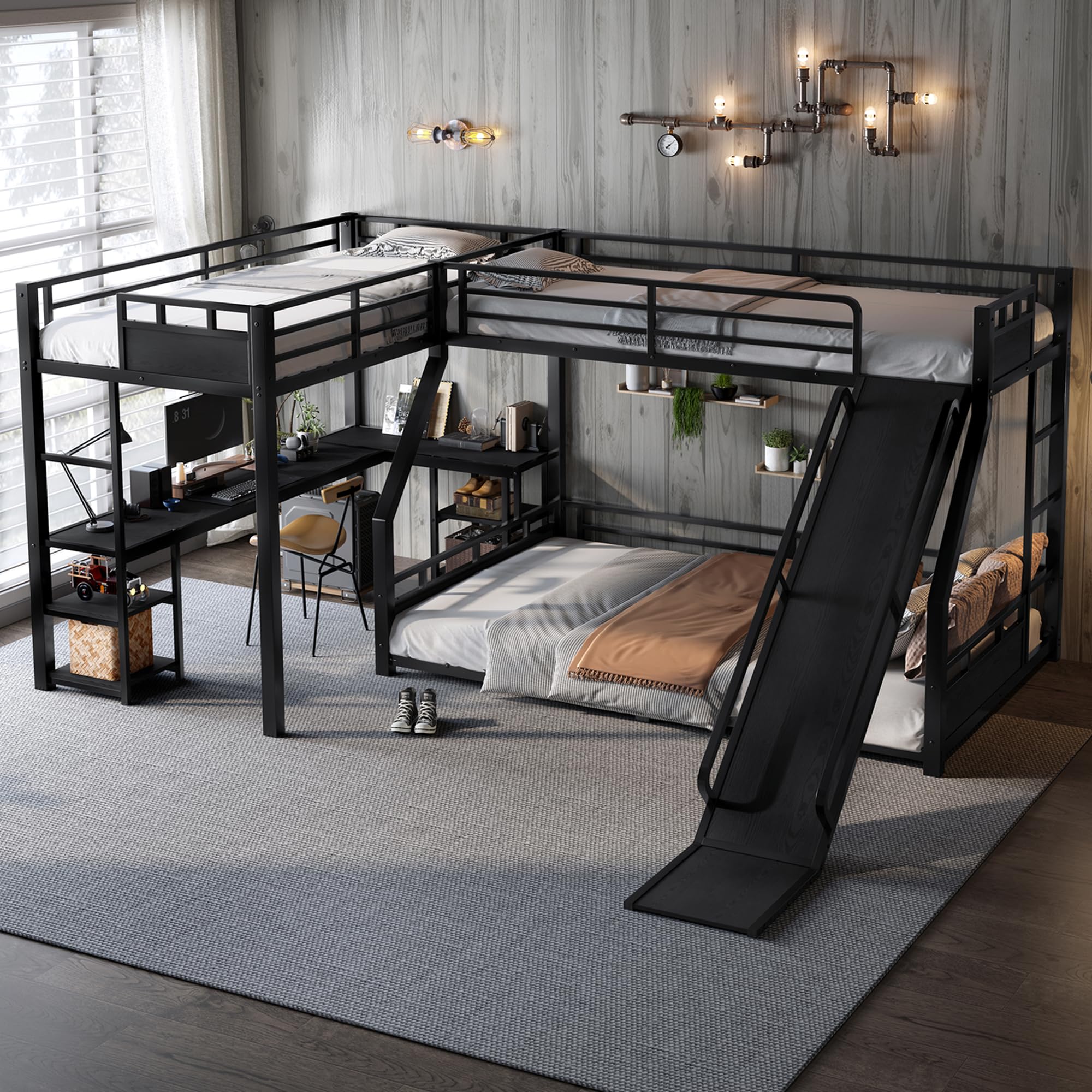 Detailed dimensions of the SOFTSEA Metal Triple Bunk Bed