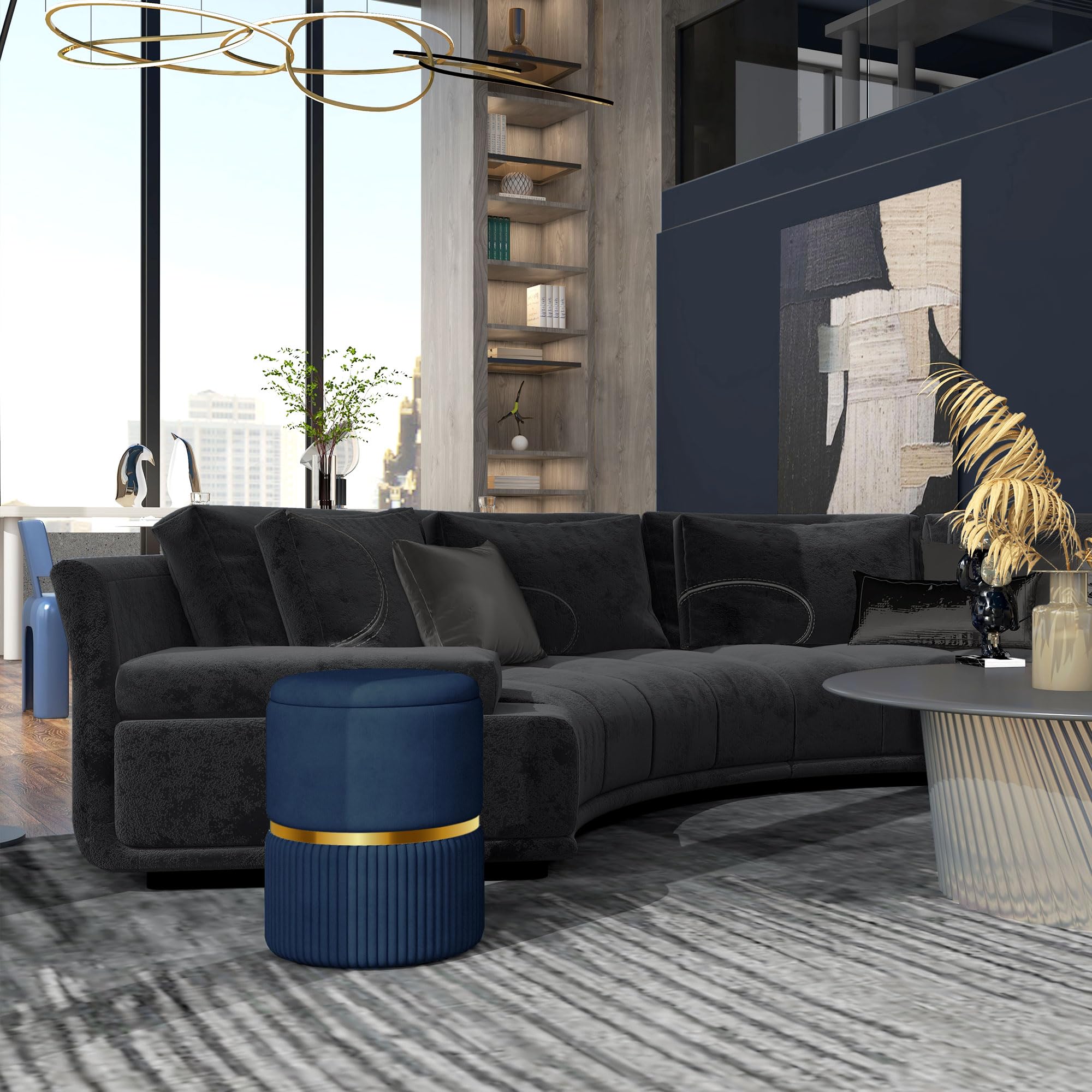 HOMCOM Pouf Sgabello Poggiapiedi Cassapanca 36x36x44cm Blu Scuro | Velluto a coste, design moderno, per soggiorno, camera da letto