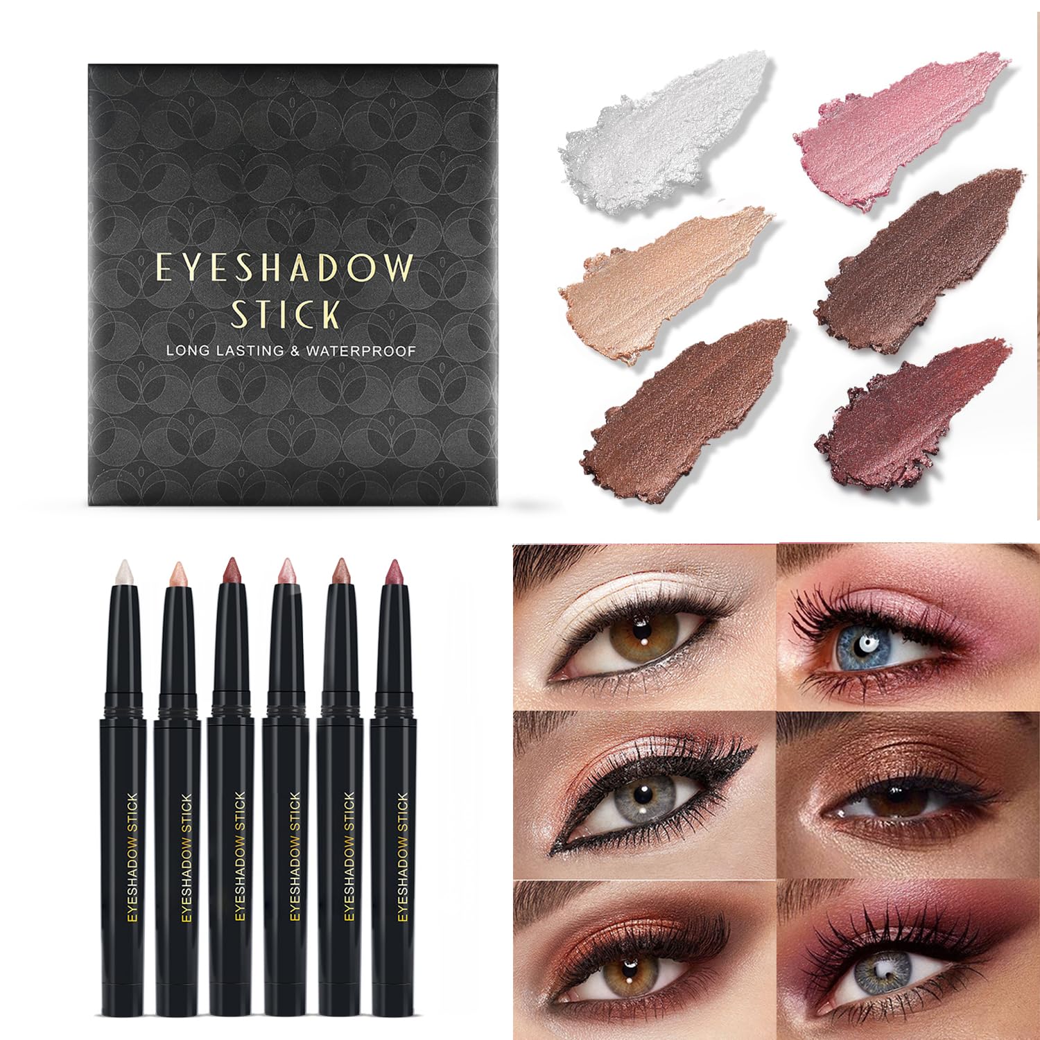 6 Colors Eyeshadow Stick Set, Shimmer Glitter Eye Shadow Pencil - Image 4