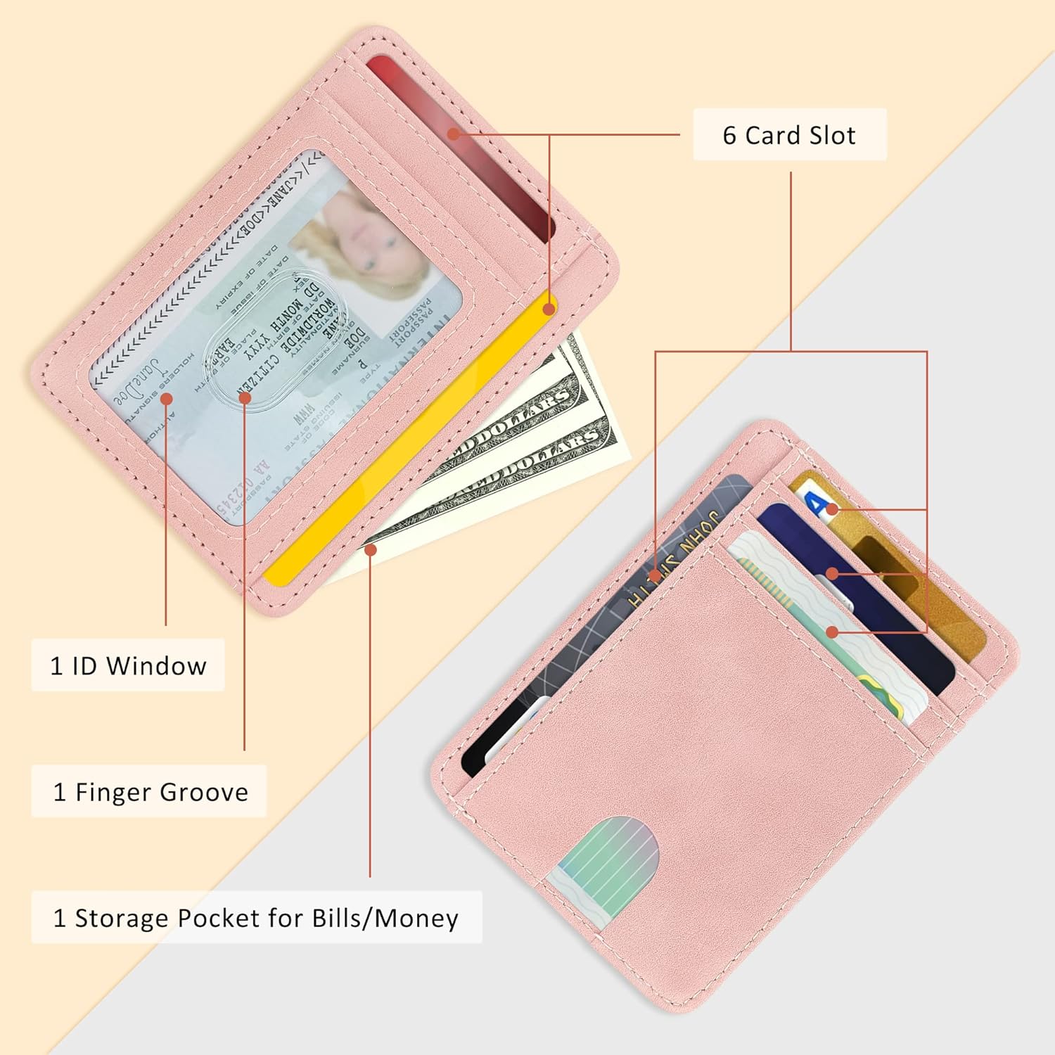 CONISY Slim Credit Card Holder for Women, Thin Front Pocket Leather Mini Wallet with RFID Blocking (Pink) - Image 3