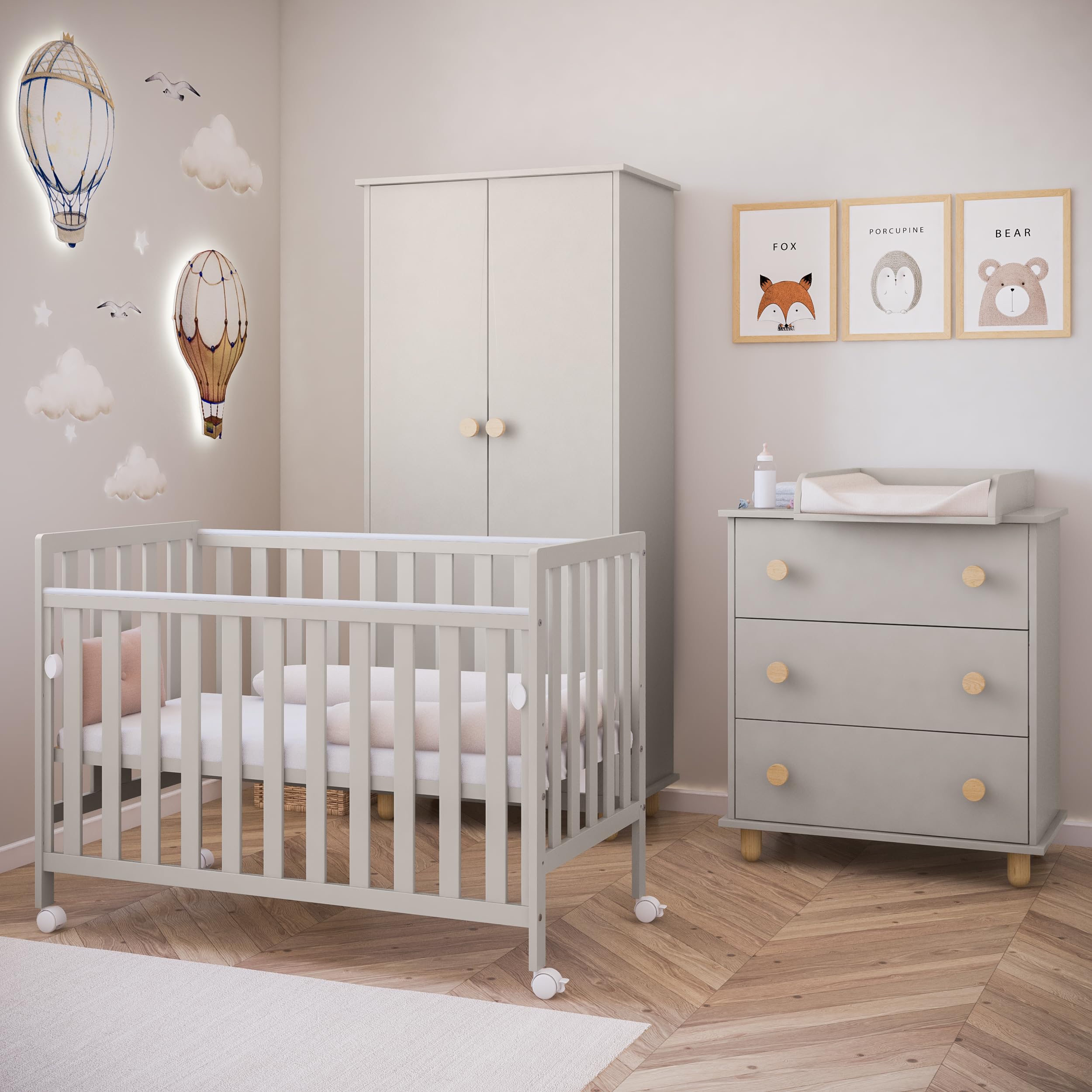 zee Bambi Cuna Colecho Bebe 120x60 cm Color Cachemira con Ruedas Lateral Abatible Somier Regulable 3 Alturas Cuna Portatil Bebe