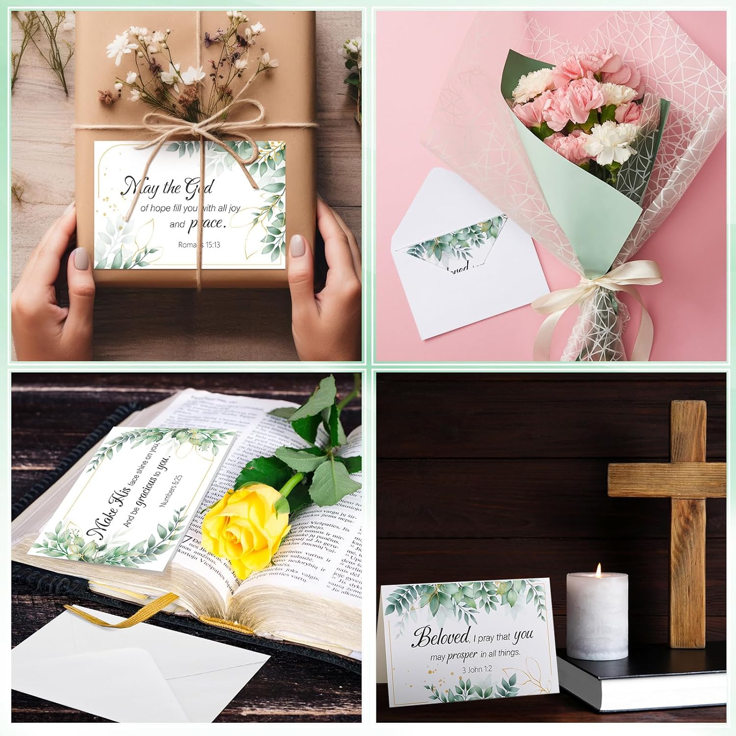 Motiskyy 100 Pack Religious Thank You Cards Bulk with Envelopes Stickers 10 Design Assortment with Scripture Blessings Inspirational Bible Verse Religious Thank You Cards(Leaf)
