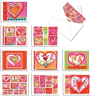 The Best Card Company - 10 Blank Heart Note Cards Boxed (4 x 5.12 Inch) - All Occasion Heartfelt Love Card Assortment - Art Hearts M6725OCB