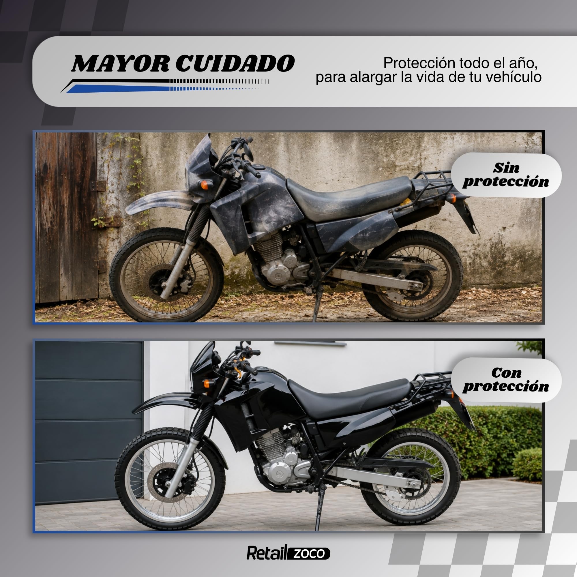 Funda para Moto y Biciclta eléctrica Impermeable Anti-UV, 230x130 cm, Gris - imagen 2