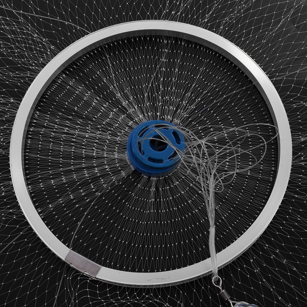 Cocoarm Fischernetz Hand Überwurf Angelnetz aus Nylon Angeln Net Tragbares Erweiterbar Nylon Mesh Net mit 8m Hand String Schwere Ring 3 Durchmesser