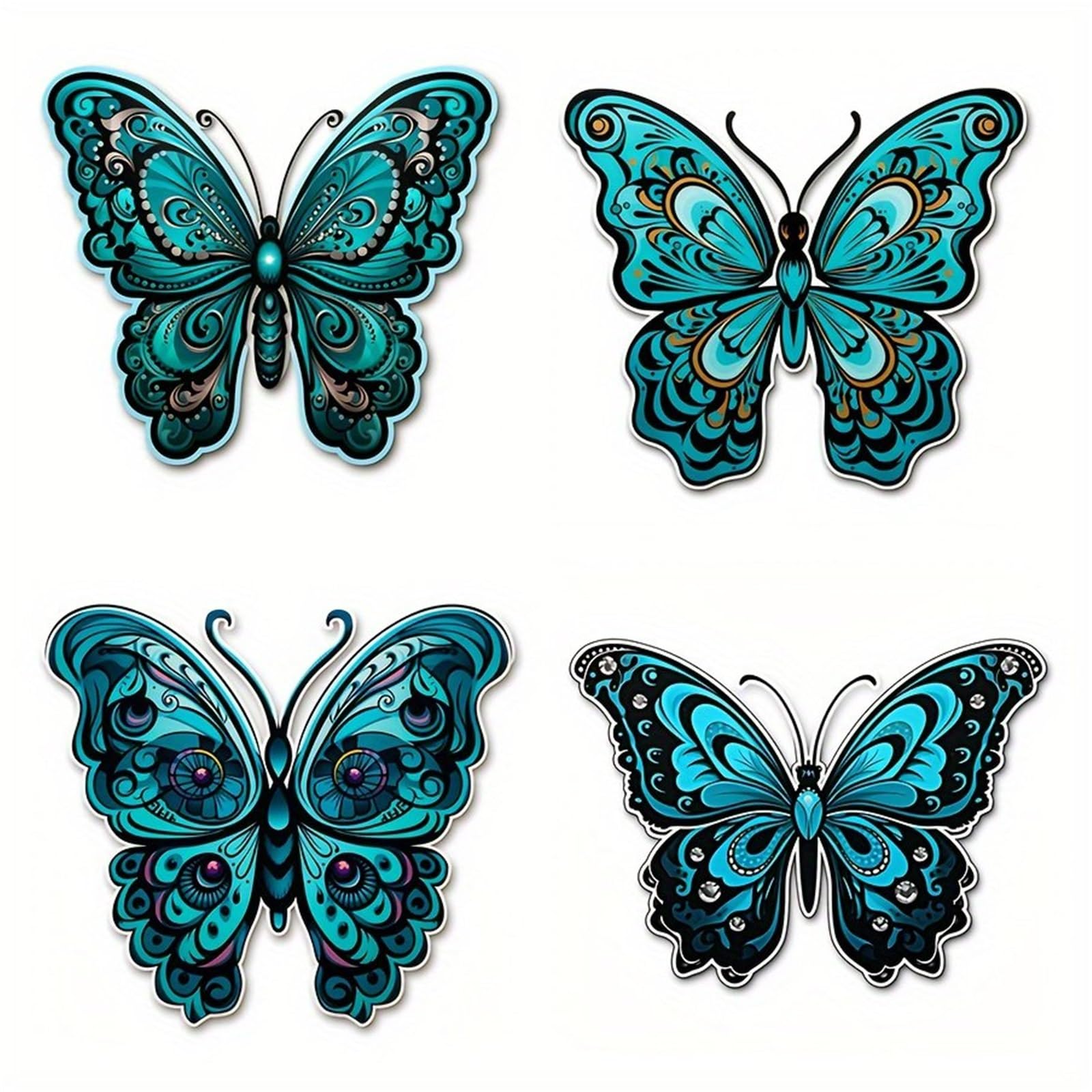 FGLFPXI 4Pcs/Set Butterfly Car Sticker Set, Waterproof Decals for Vehicle Window, Bumper Laptop Decoration Motorcycle
