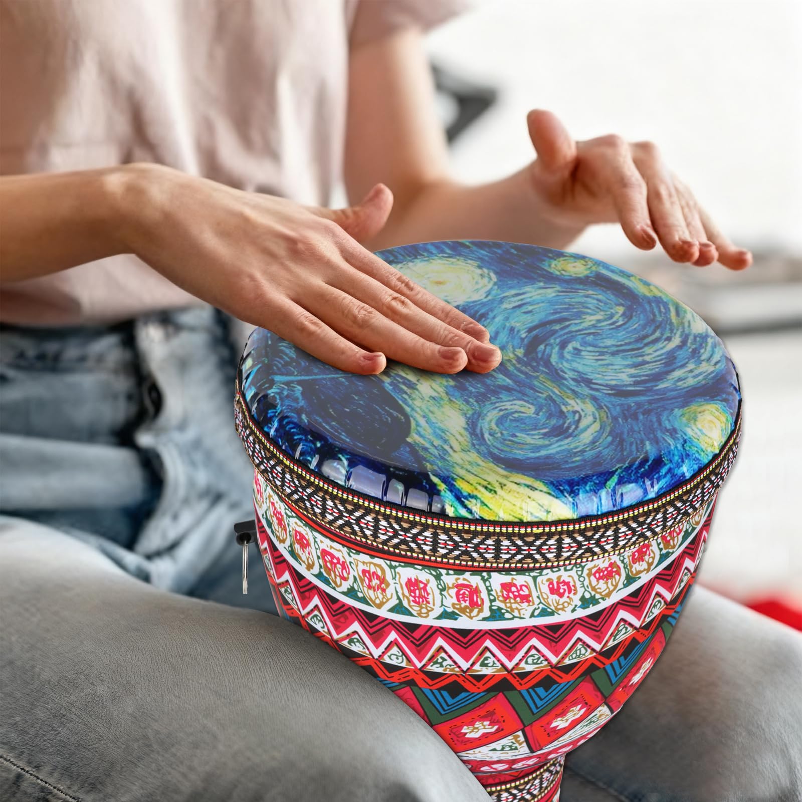 FF Bonfires 8.5-Inch African Drum - Durable PVC Djembe Drums Adults, Multicolor Uneteenth African Drums Percussion Instrument West African Style Djembes Music Healing Instrument for Beginner