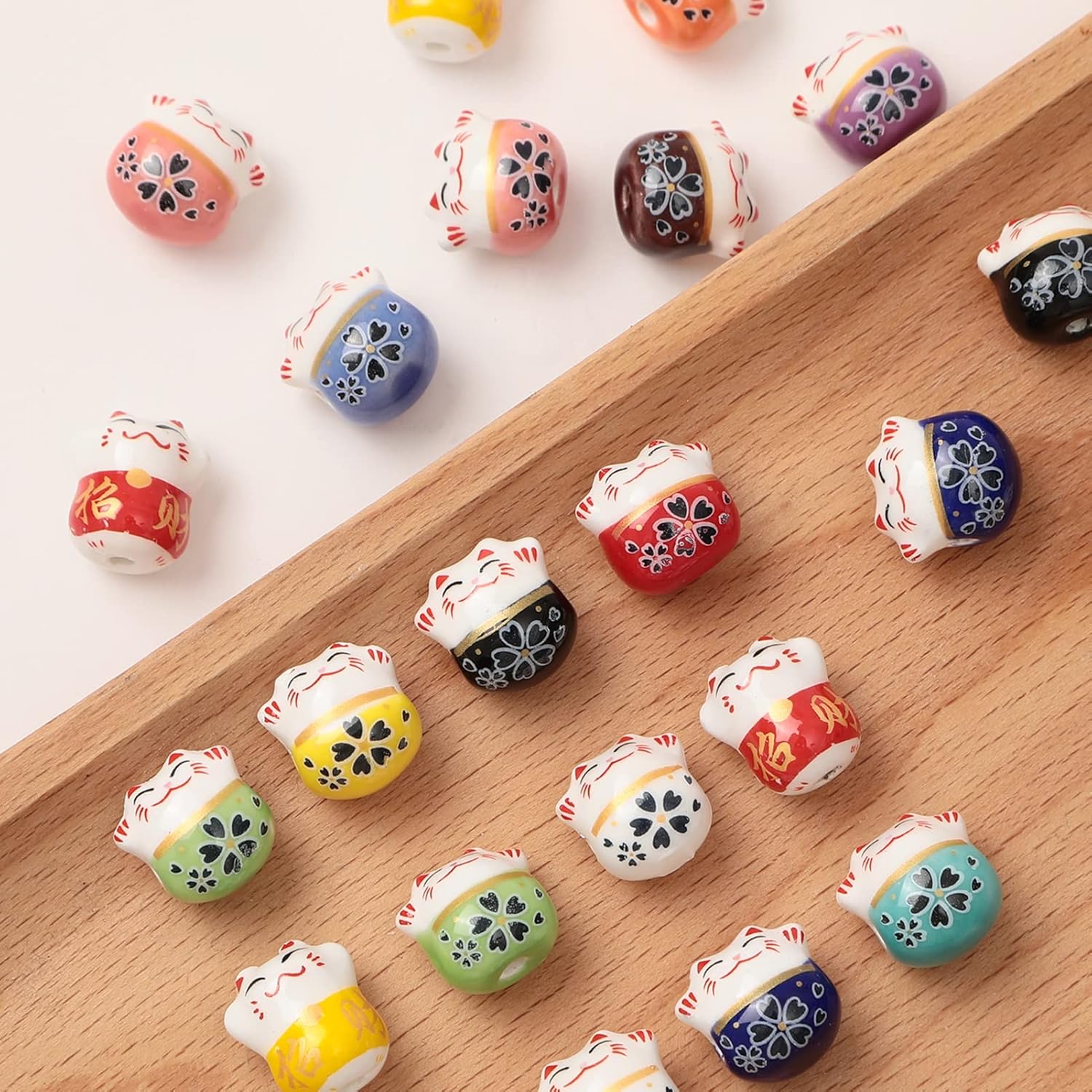 26pcs Ceramic Beads Lucky Cat Beads Maneki Neko Porcelain Spacer Beads for DIY Jewelry Making(luckycats) - Image 3