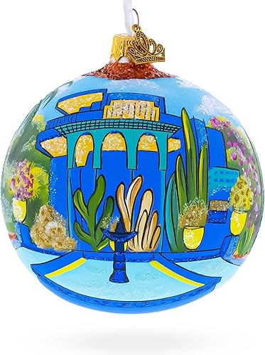 Jardin Majorelle, Marrakech, Marruecos, bola de cristal, adorno de Navidad de 4 pulgadas