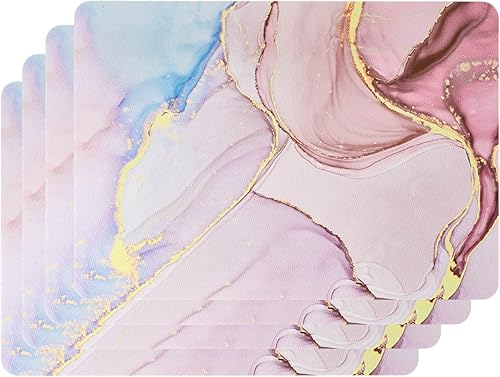 Miniatura 9 de Zupro Juego de 4 manteles individuales, de piel sintética, con estampado de mármol, impermeables, a prueba de aceite, lavables, antideslizantes,