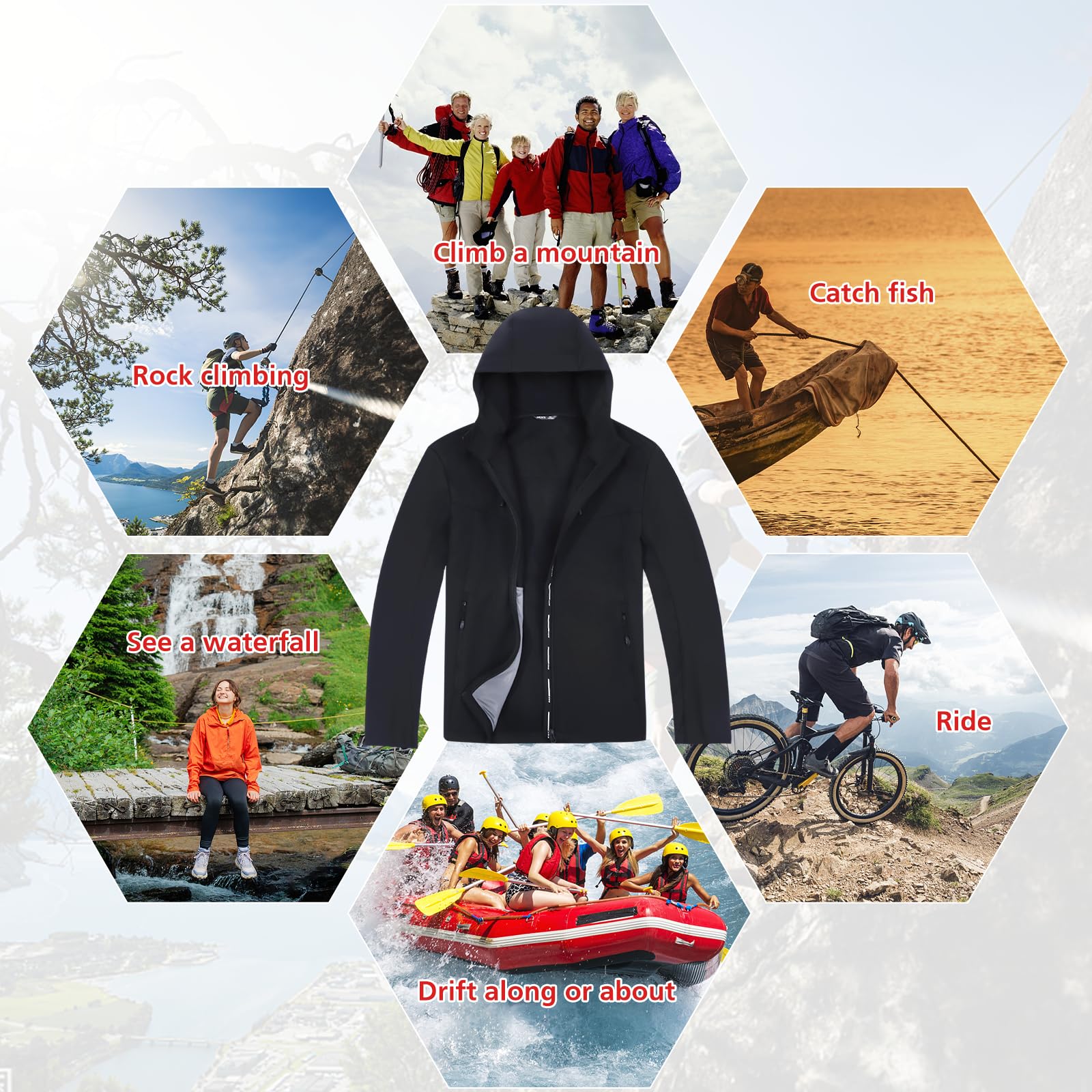 Giacca Foderata in Pile Softshell Caldo da Uomo Giacca con Cappuccio Resistente all'acqua all'aperto Giacca a Vento Casual per Passeggiate Escursionismo Campeggio