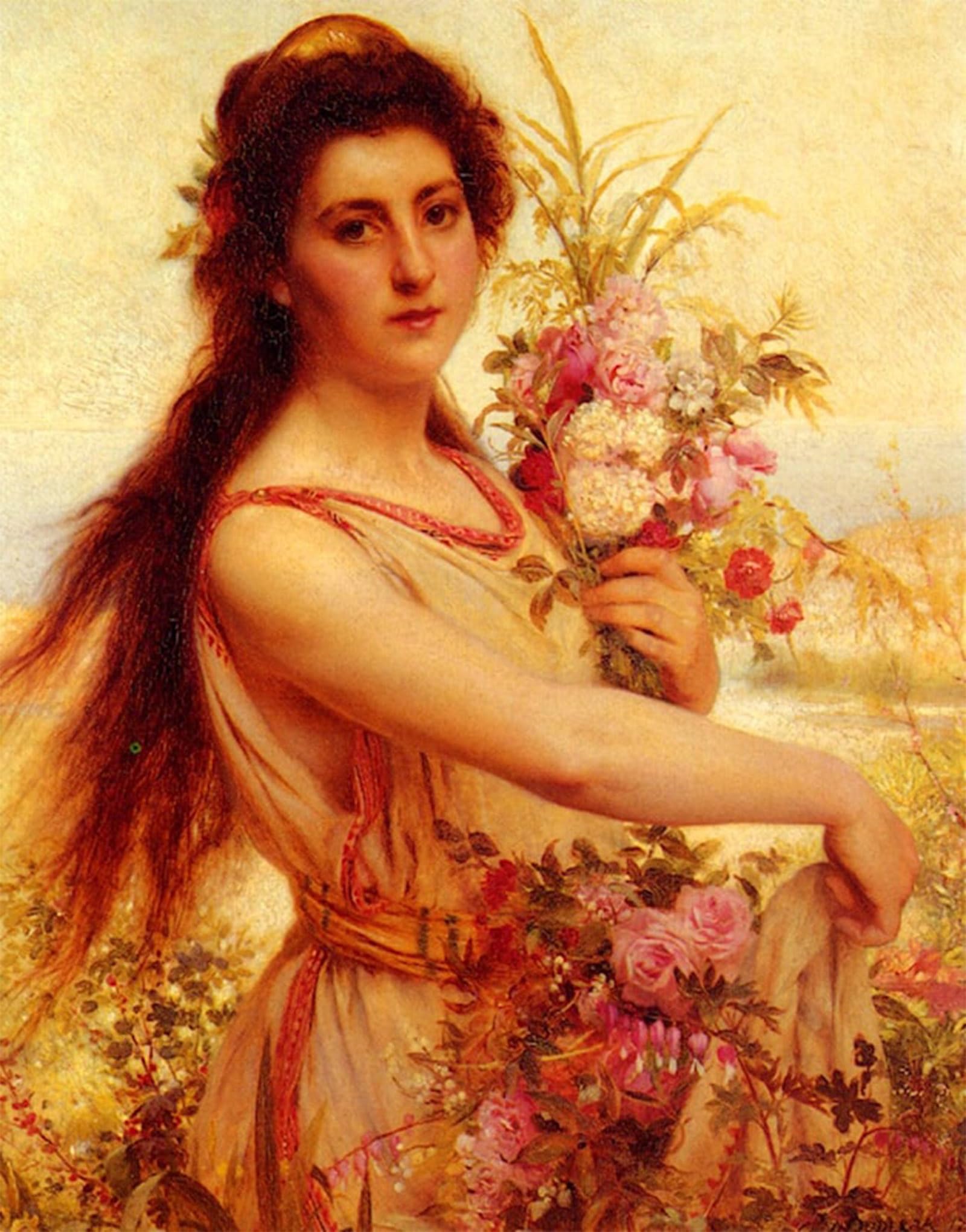 Posteriik No Frame Famous Animal Posters Vintage Picture Young Beauty Gathering Flowers By Pierre Jan Van Der Ouderaa Modern Wall Decor For Home Decor 60X90cm