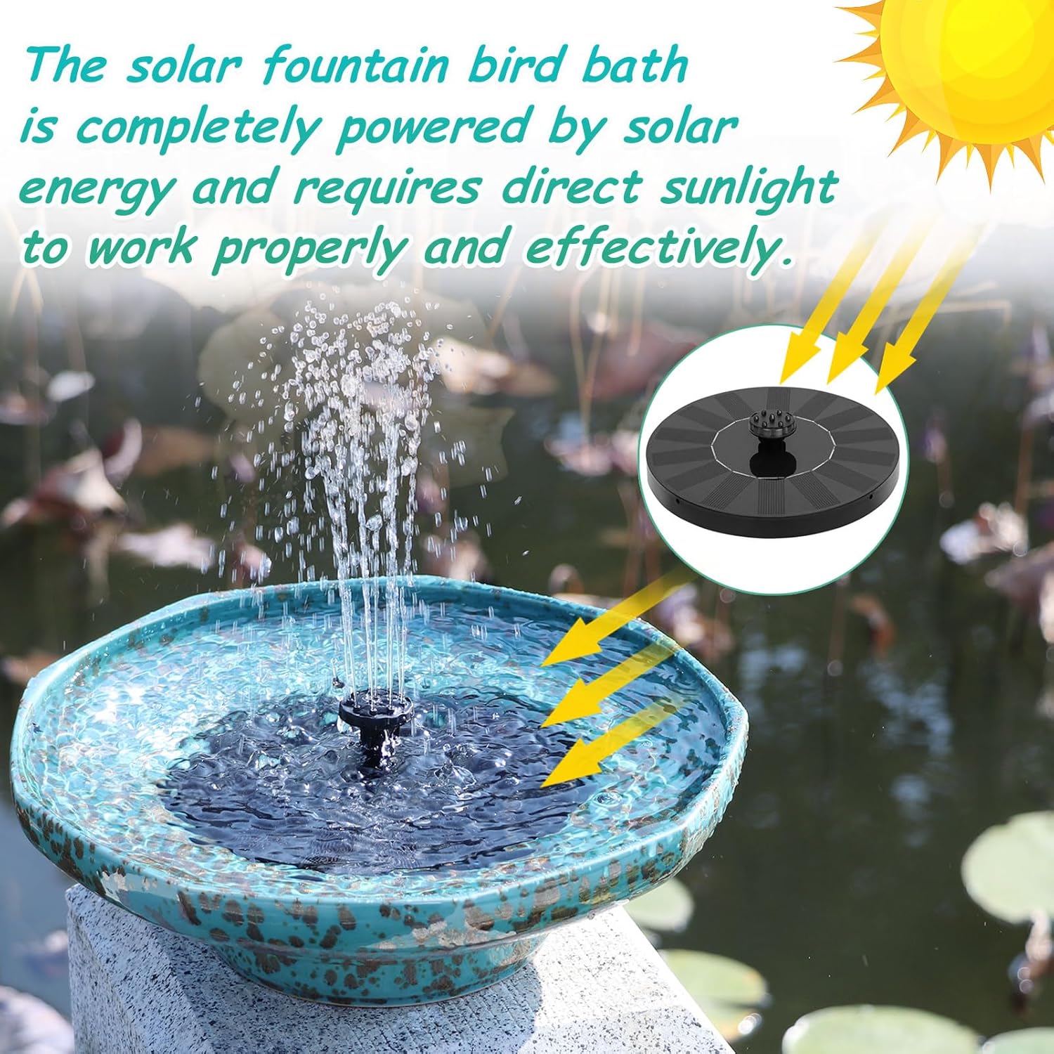 Solar Fountain Ceramic Bird Bath,Bird Bath for Ourside,Outdoor Fountain Bird Bath,Garden and Home Décor