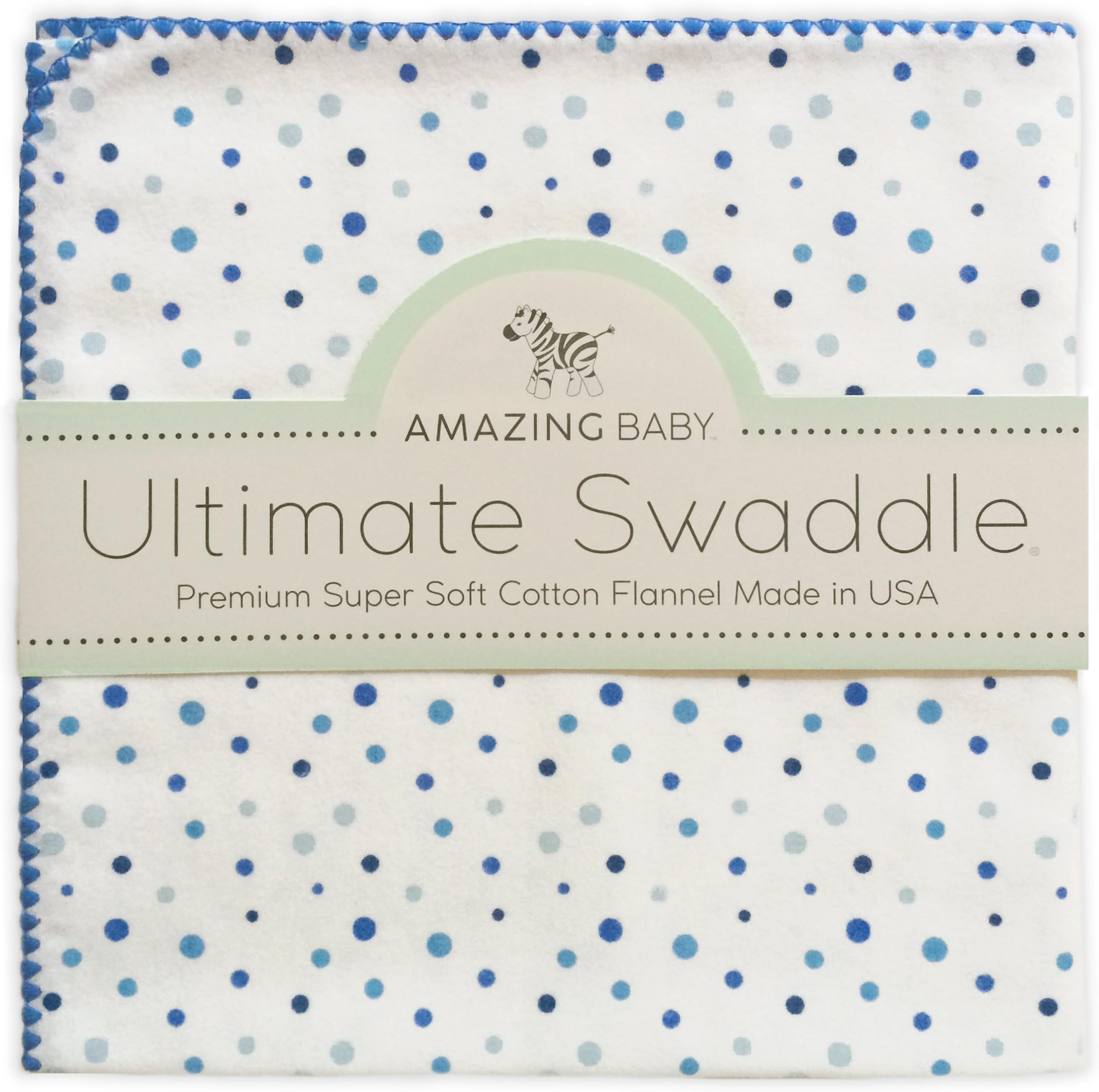 Large Receiving Blanket, Ultimate Swaddle for Baby Boys, Girls, Softest US Cotton Flannel, Best Shower Gift, MADE in USA, Playful Dots, Multi Blue, Mom’s Choice Winner, 42x42"