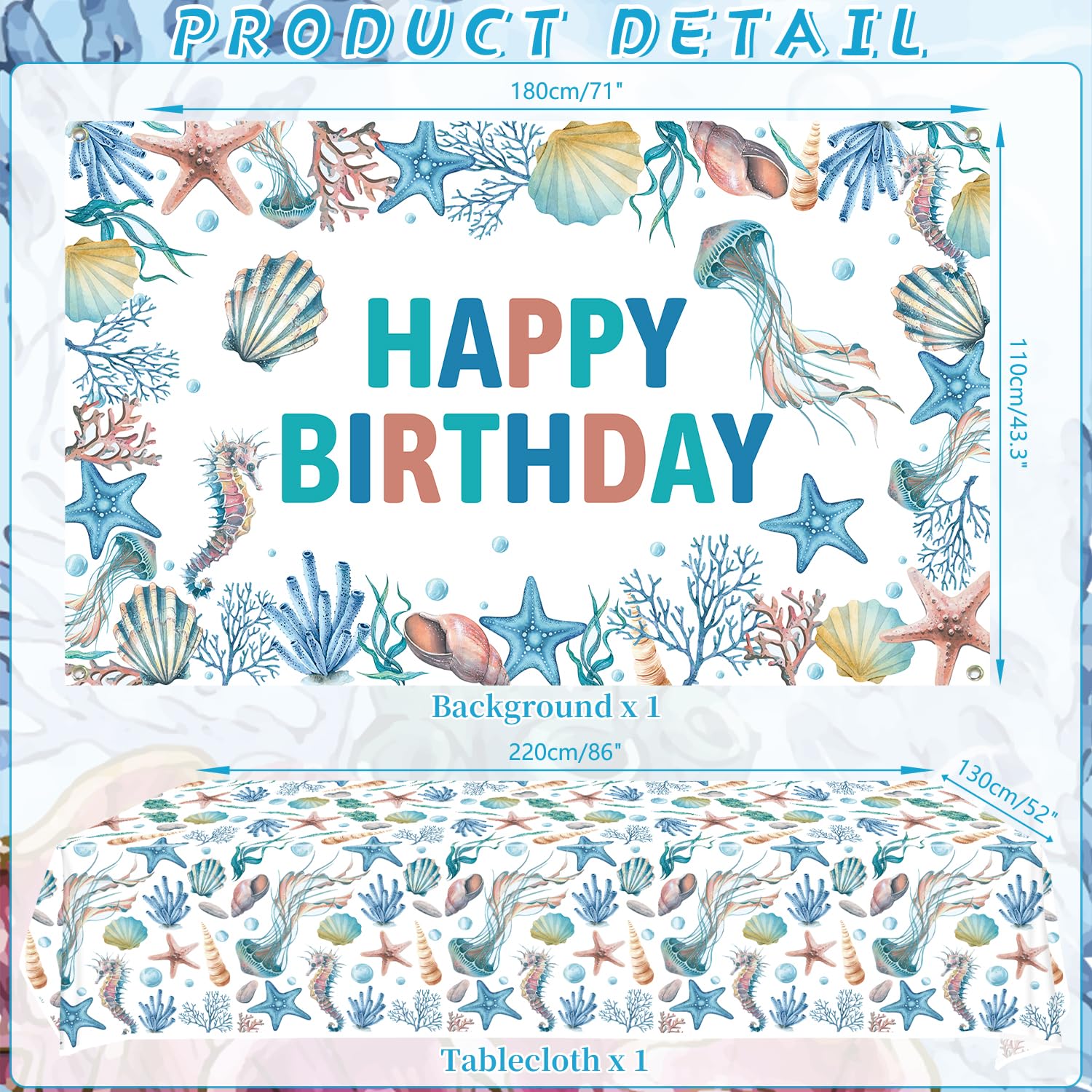 Decorazioni di compleanno a conchiglia – accessori per feste tra cui striscioni, piatti, decorazioni per torte, bicchieri, tovaglioli, palloncini, tovaglioli, tovaglioli, tovaglia – per 20