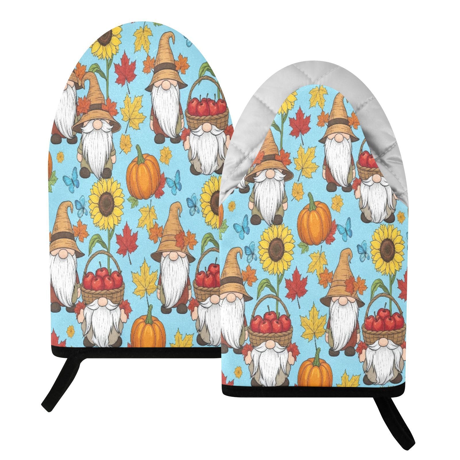 BURSTDDY Sunflower Gnome Oven Mitt,Heat Resistant Kitchen Mitts for Cooking
