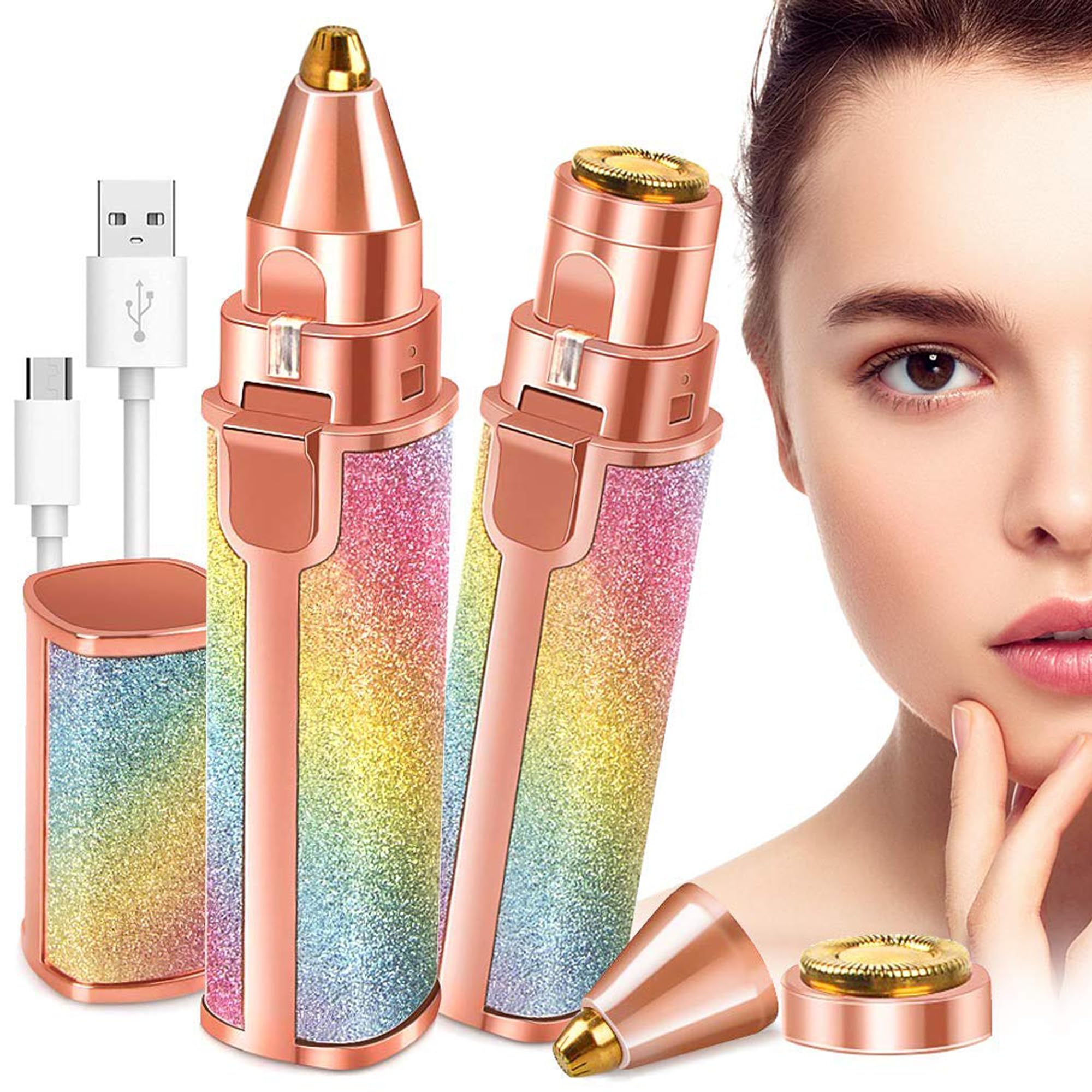 AIRVIX 2-in-1 Eyebrow Trimmer & Facial Hair Remover for Women | Rechargeable Painless Eyebrow Shaper & Face Hair Remover with LED Light | Portable USB Electric Trimmer for Upper Lip, Chin, Peach Fuzz-image-37