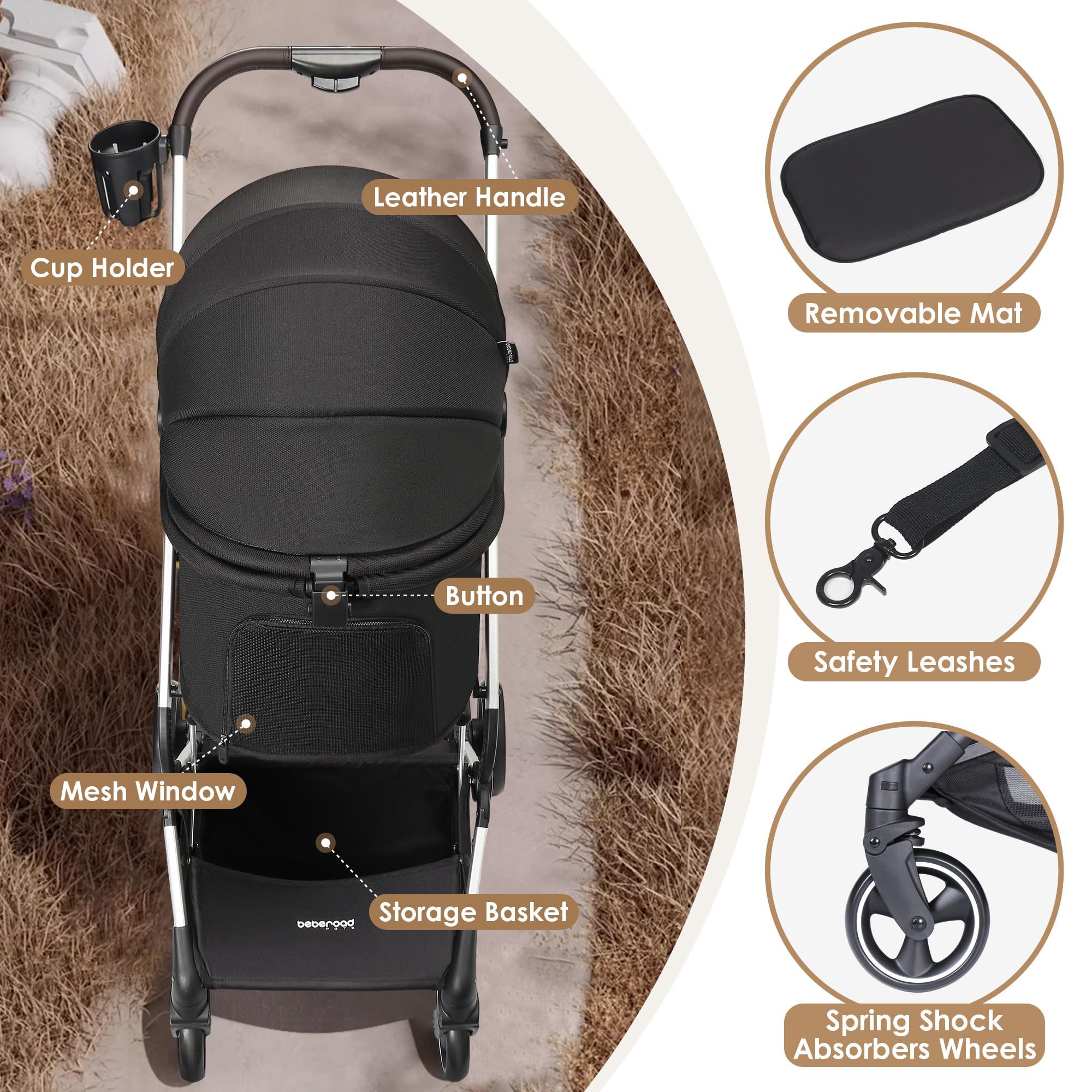 T4 Haustiere Roller für Kleine und mittlere Hunde und Katzen - Faltbare Kinderwagen, Haustiere Gear Reise (Schwarz)