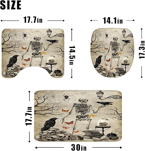 Miniatura 4 de LGhtyro Juego de cortinas de ducha góticas de calavera, espeluznante araña de esqueleto aterrador, 4 piezas con alfombras, cubierta para tapa de