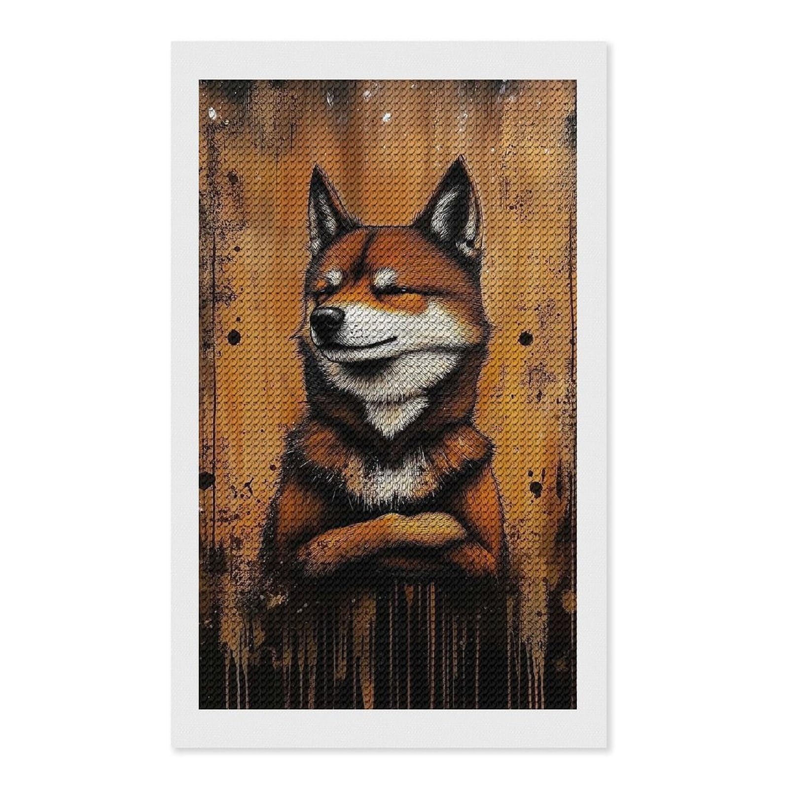 Junmoney Smiling Shiba Inu Painting Diamond Painting Canvas Set 12"x20", Easy to Enjoy, Adhesive Canvas, Office Decor, Holiday Gift Idea, with Tool Kit